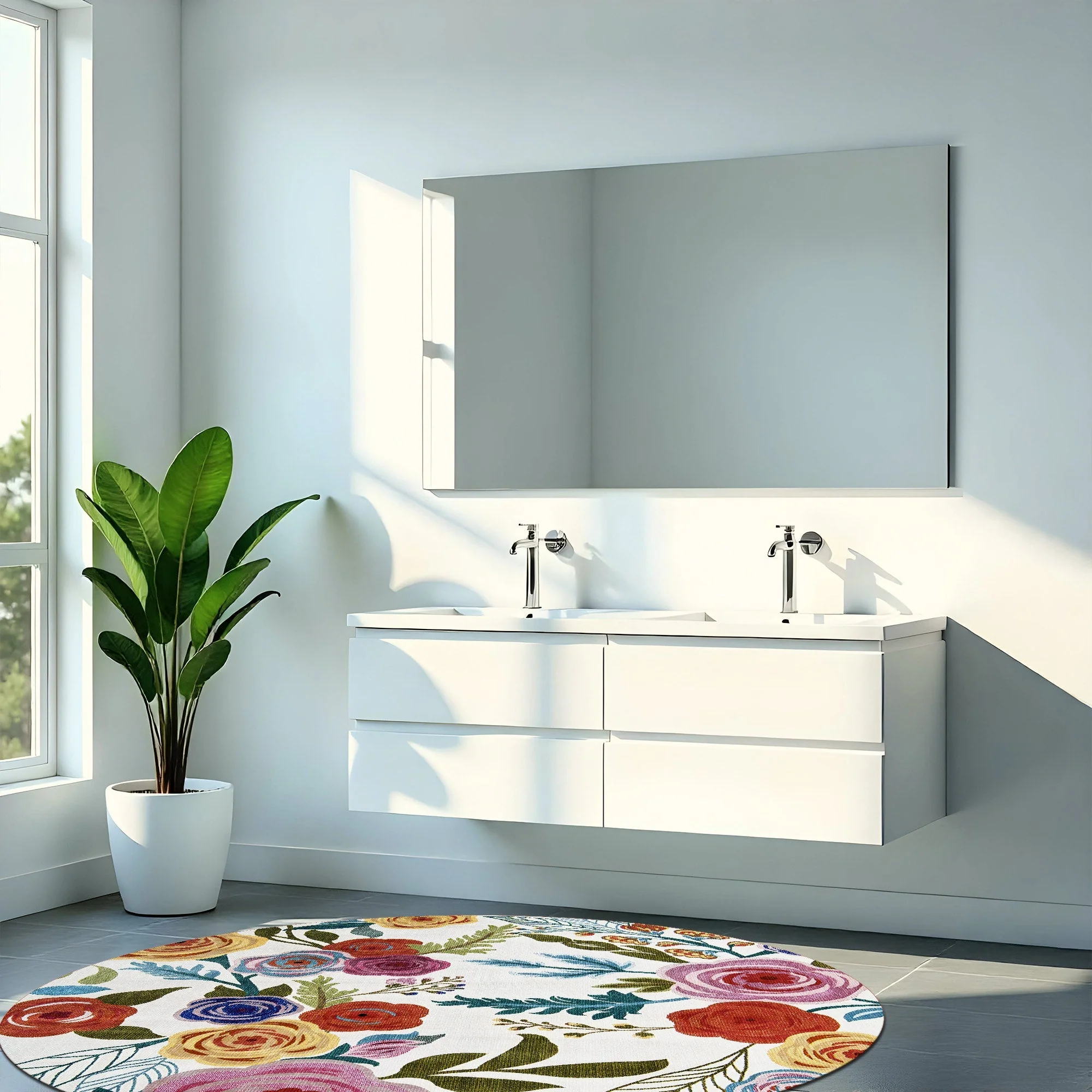 Colorful Modern Floral Machine Washable Cotton Area Rug - Image 6