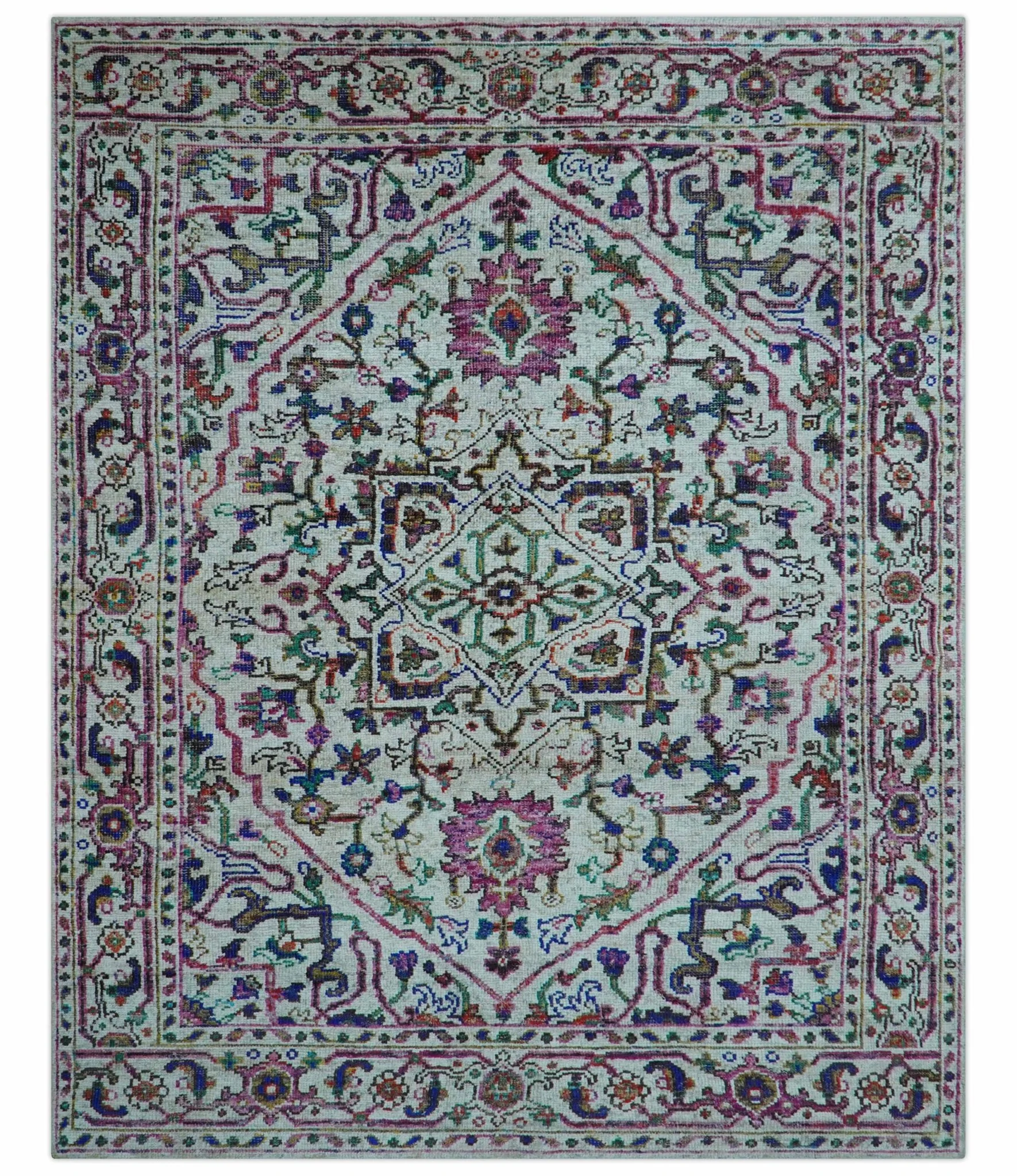 Colorful Traditional Serapi Design Ivory And Beige Hand Knotted 8x10 Wool Area Rug - Image 10
