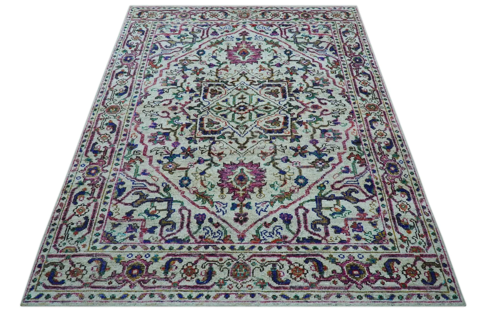 Colorful Traditional Serapi Design Ivory And Beige Hand Knotted 8x10 Wool Area Rug - Image 11