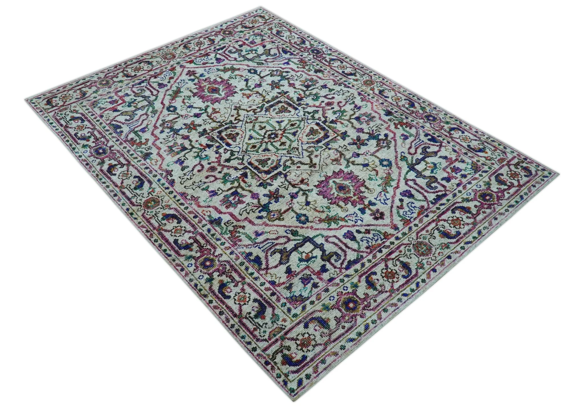 Colorful Traditional Serapi Design Ivory And Beige Hand Knotted 8x10 Wool Area Rug - Image 12