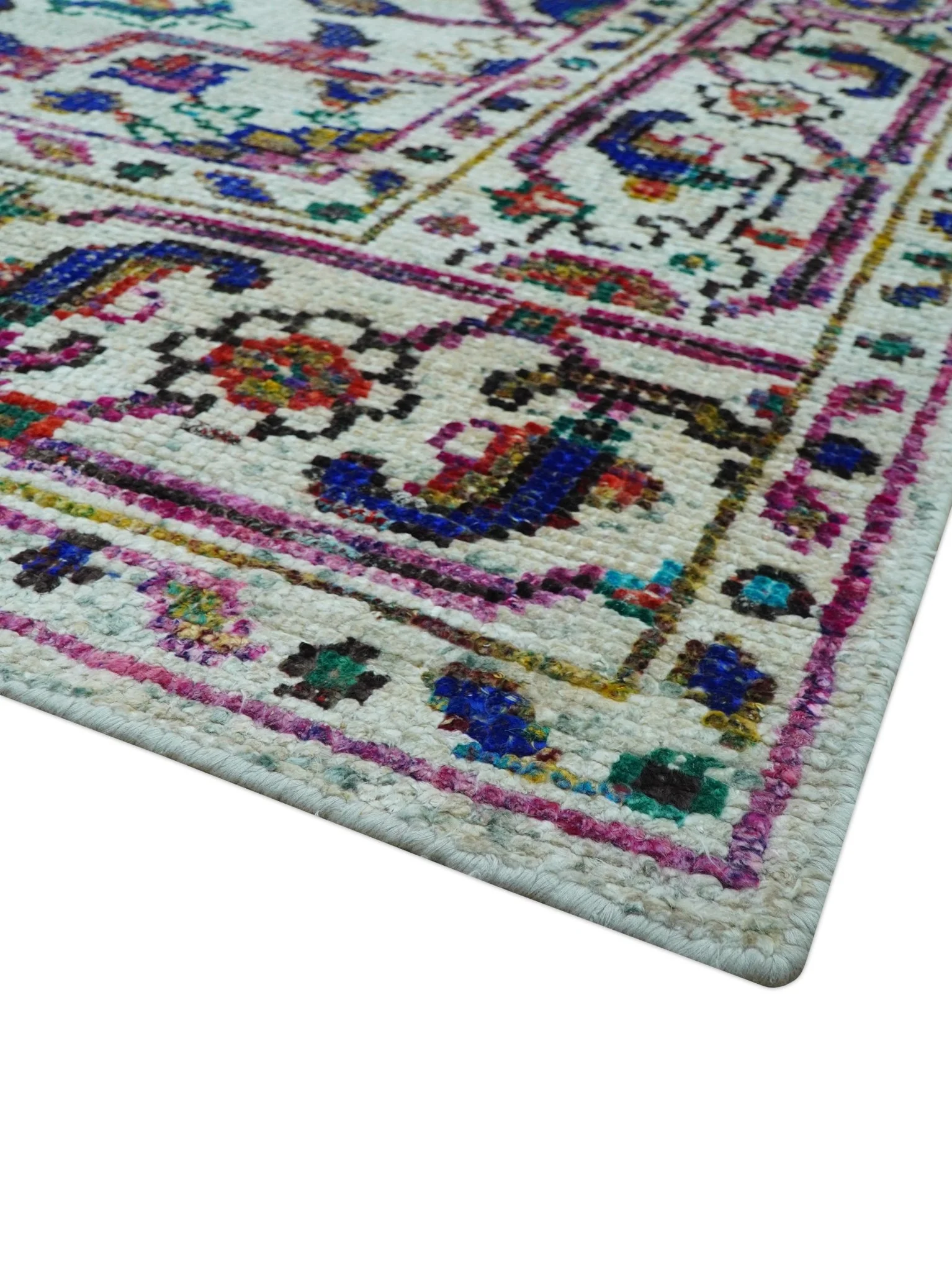 Colorful Traditional Serapi Design Ivory And Beige Hand Knotted 8x10 Wool Area Rug - Image 8