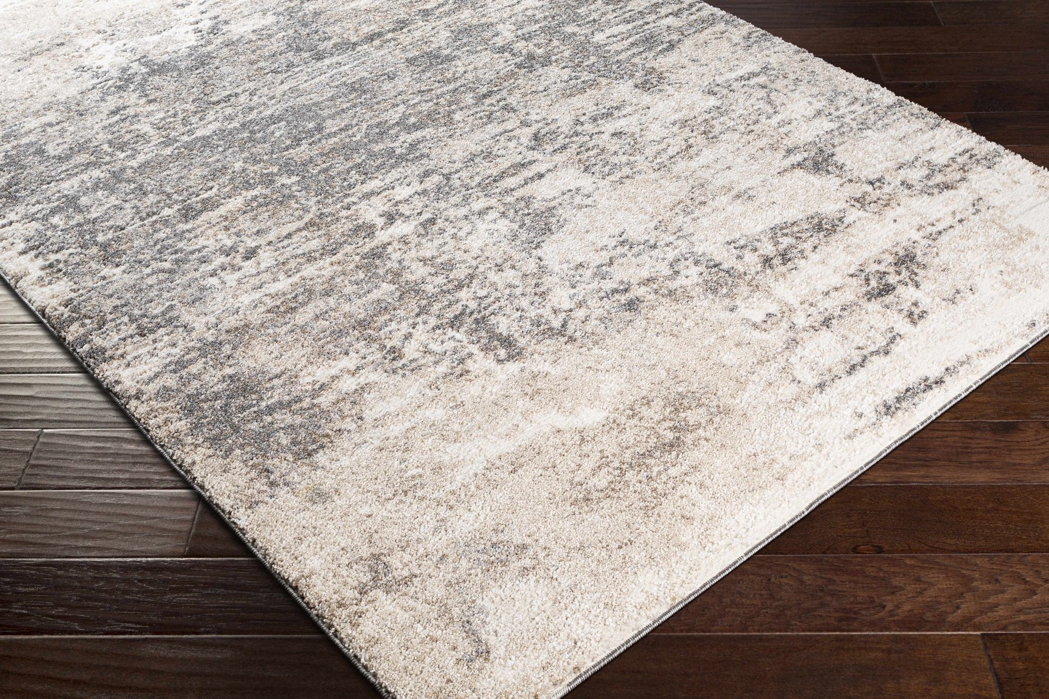 Contemporary Abstract Charcoal And Beige Area Rug - Image 4