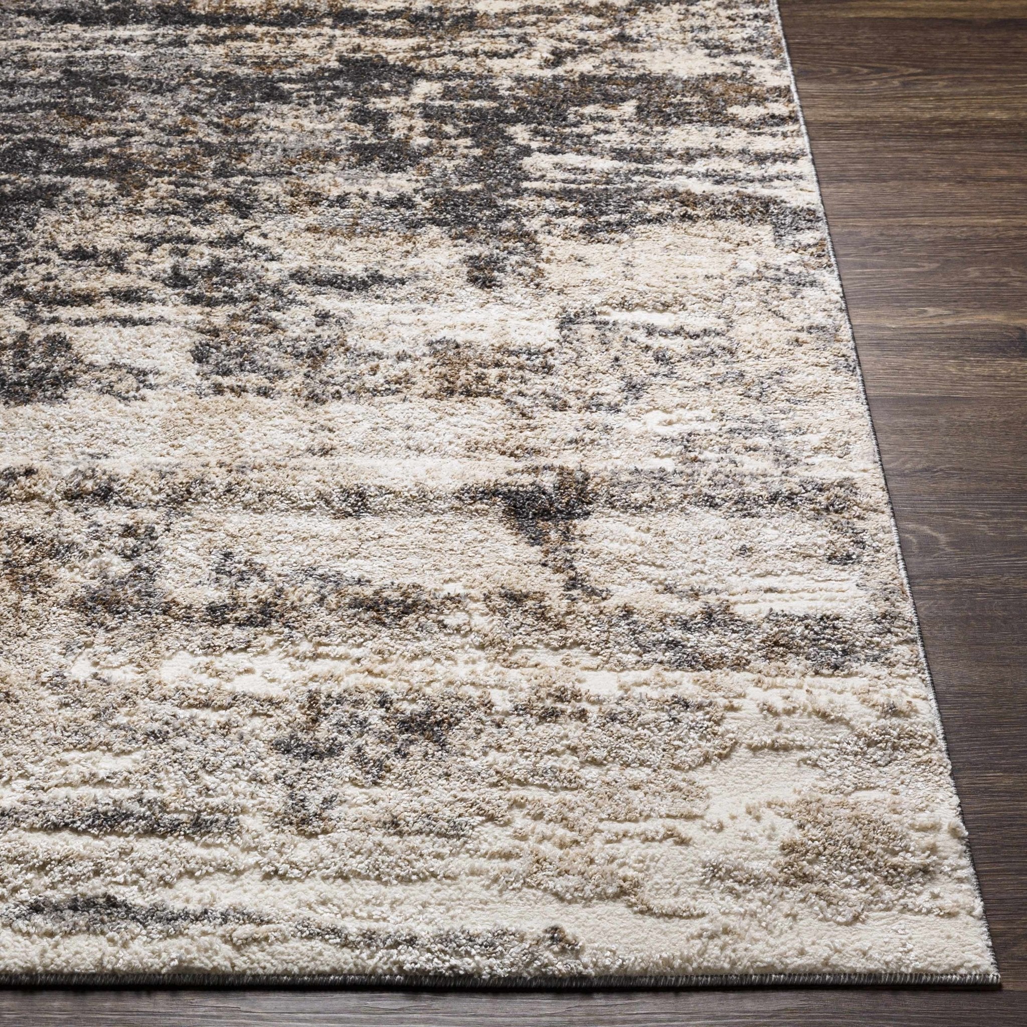 Contemporary Abstract Charcoal And Beige Area Rug - Image 5