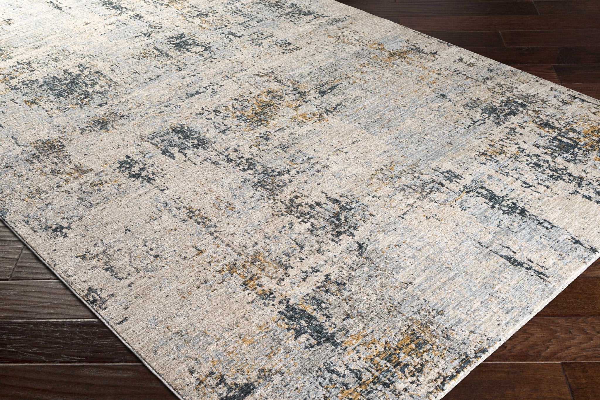 Contemporary Abstract Design Gray And Teal Rug - Image 3