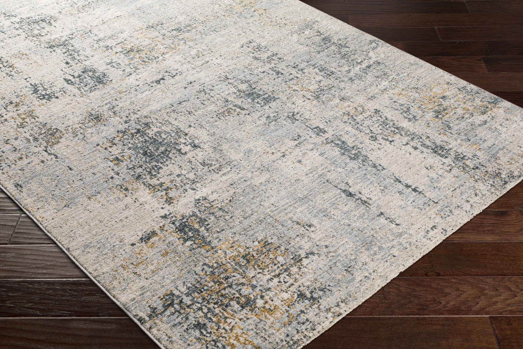 Contemporary Abstract Design Gray And Teal Rug - Image 7