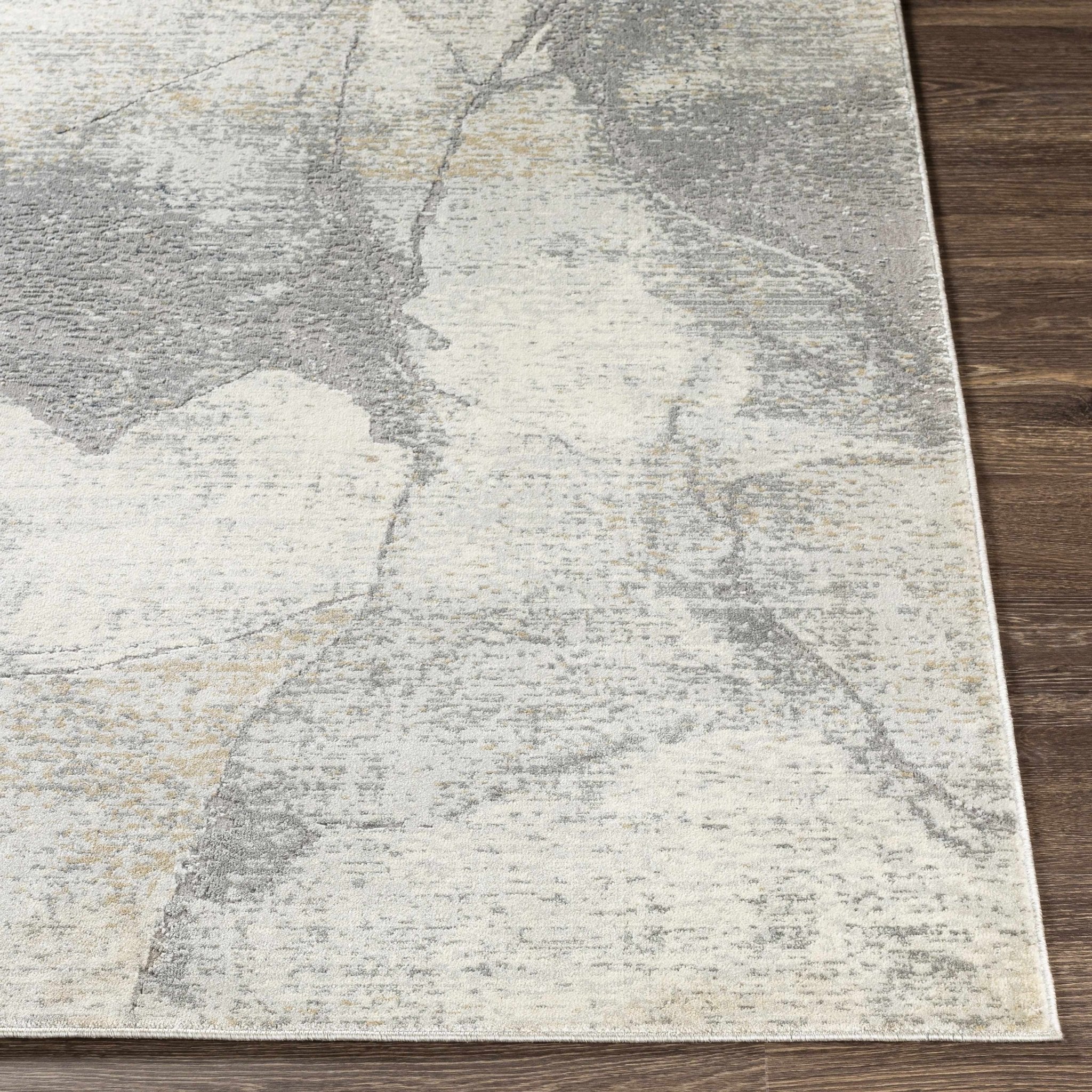 Contemporary Abstract Gray And Ivory Machine Woven Rug - Image 3