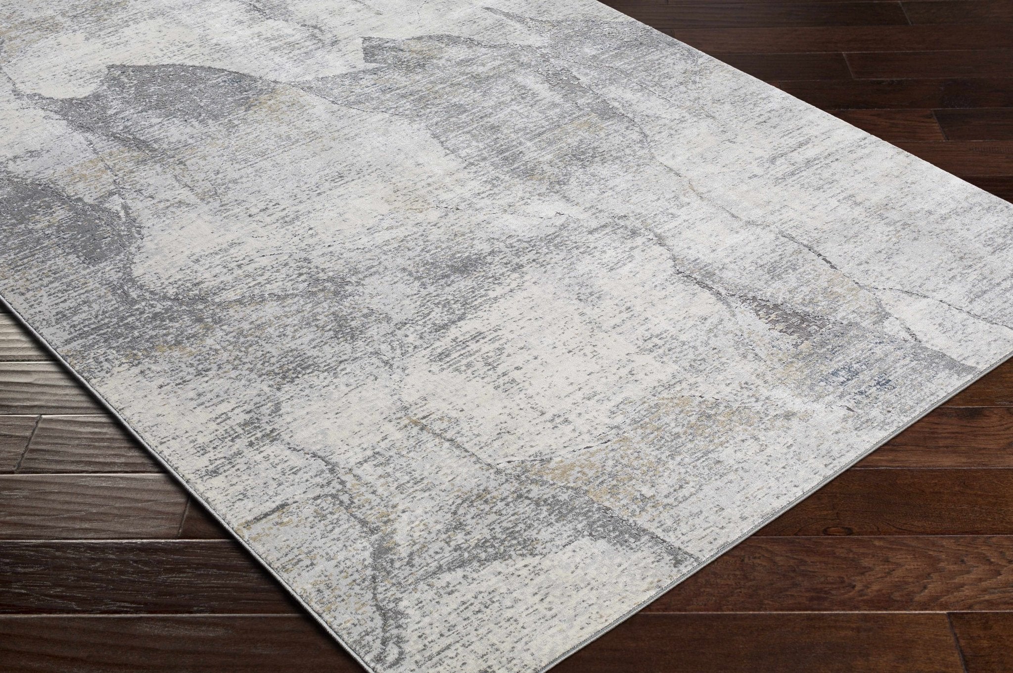 Contemporary Abstract Gray And Ivory Machine Woven Rug - Image 7