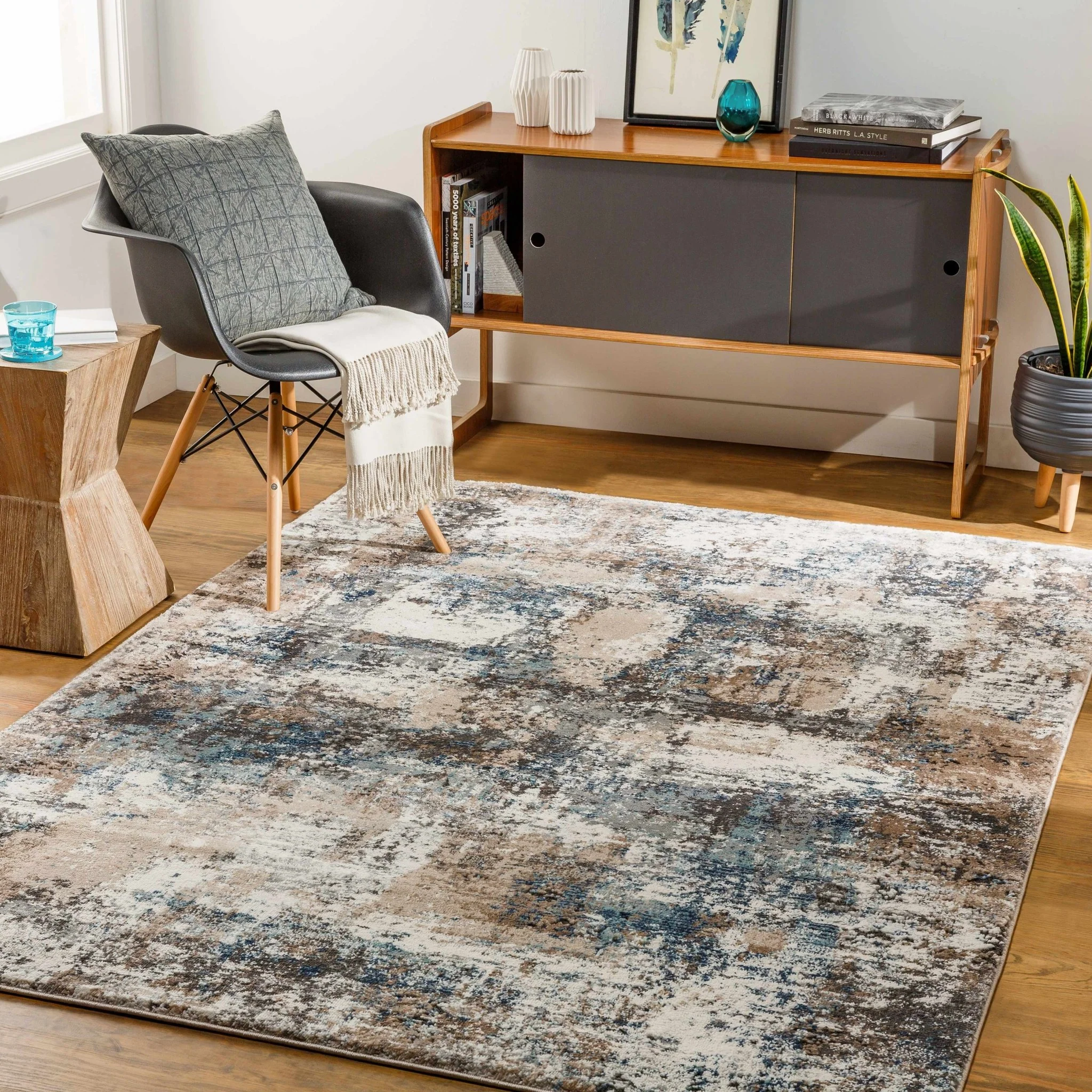 Contemporary Abstract Gray Machine Woven Area Rug - Image 3