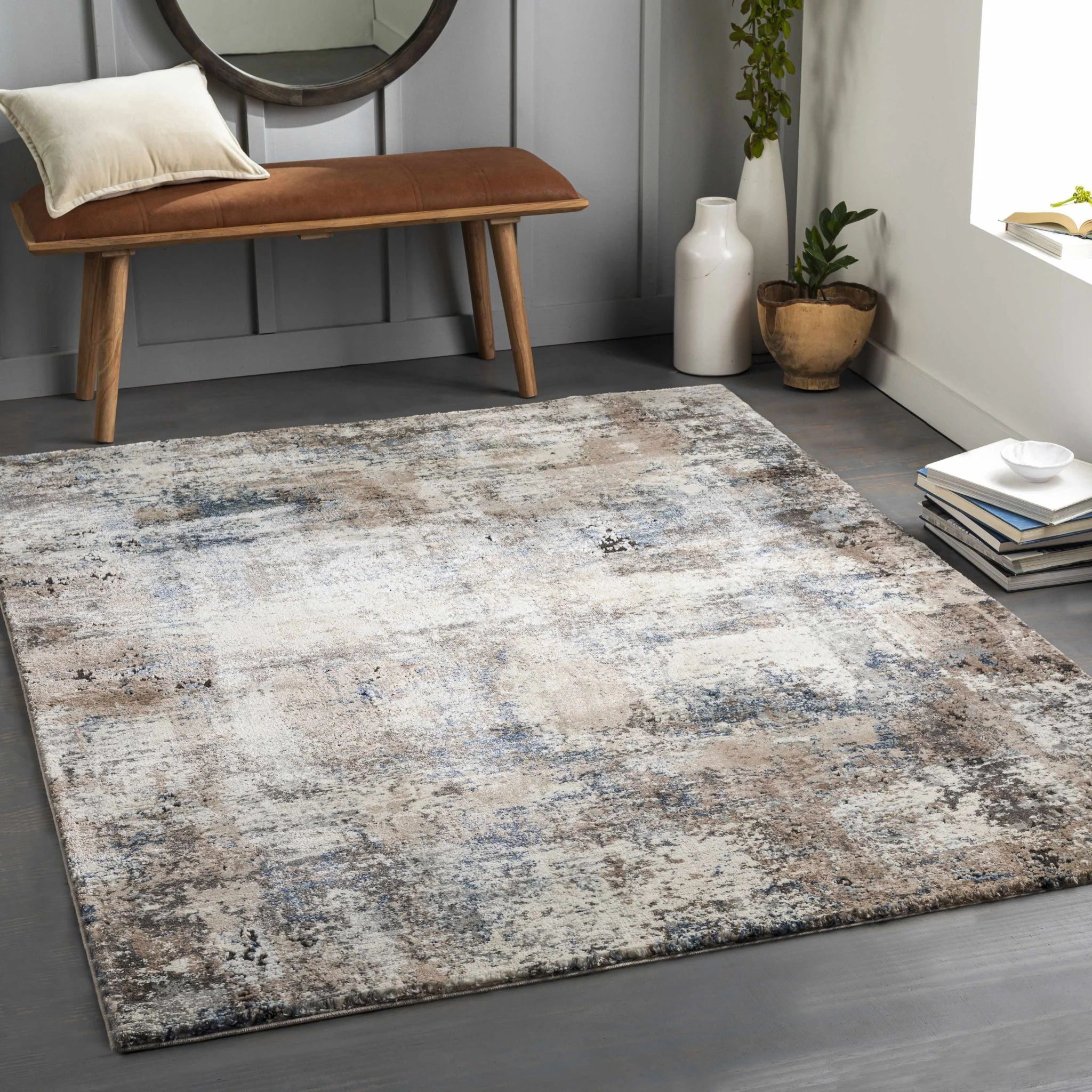 Contemporary Abstract Gray Machine Woven Area Rug - Image 8