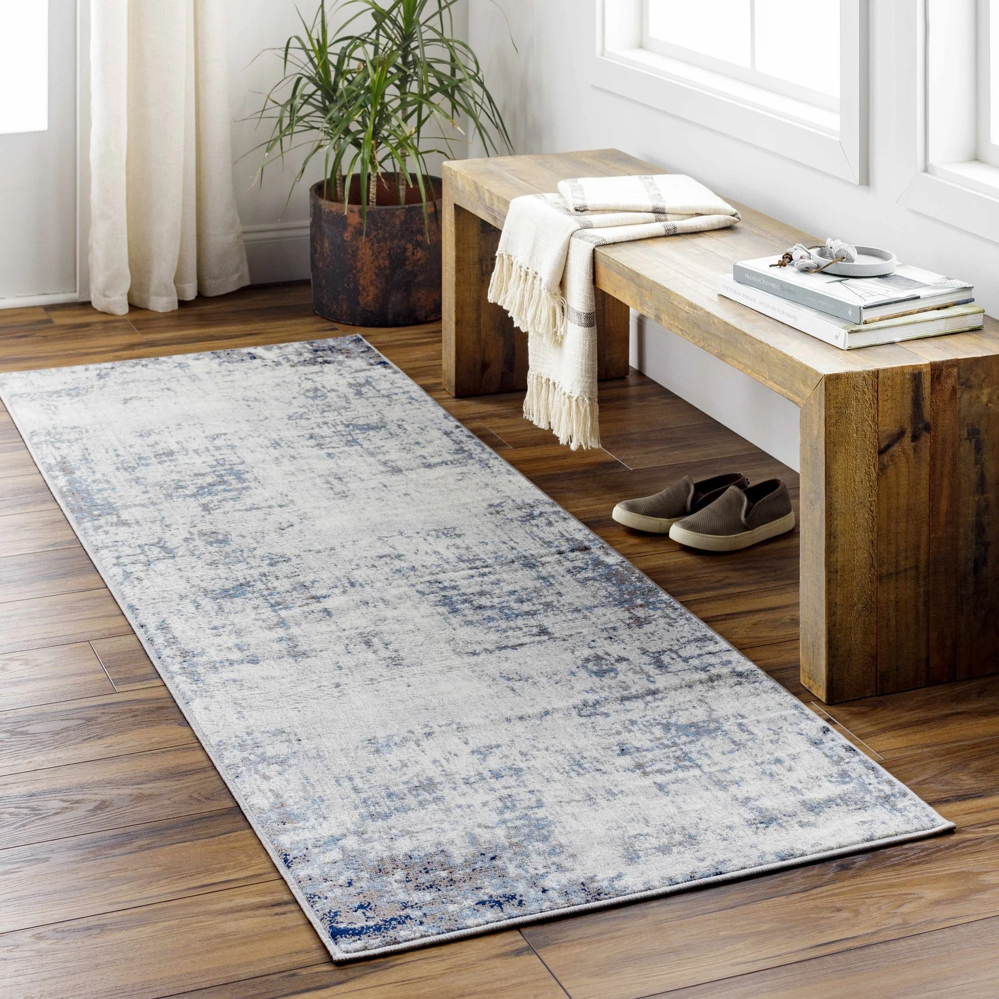 Modern Contemporary Abstract Ivory and Blue Medium pile Multi size Area Rug - Image 10