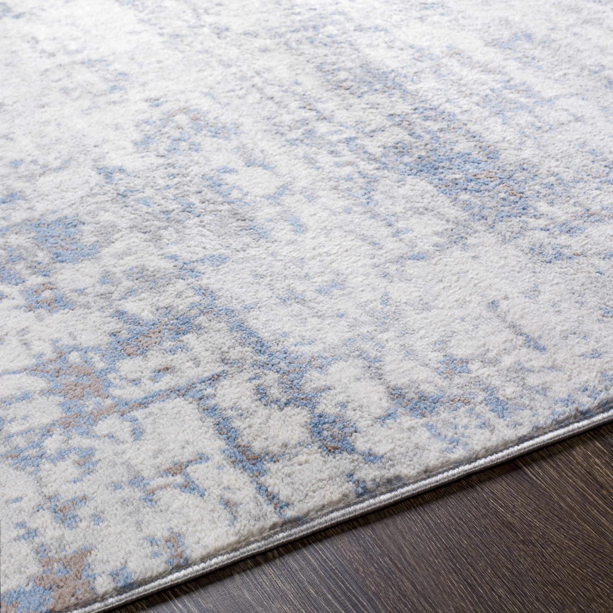 Modern Contemporary Abstract Ivory and Blue Medium pile Multi size Area Rug - Image 5