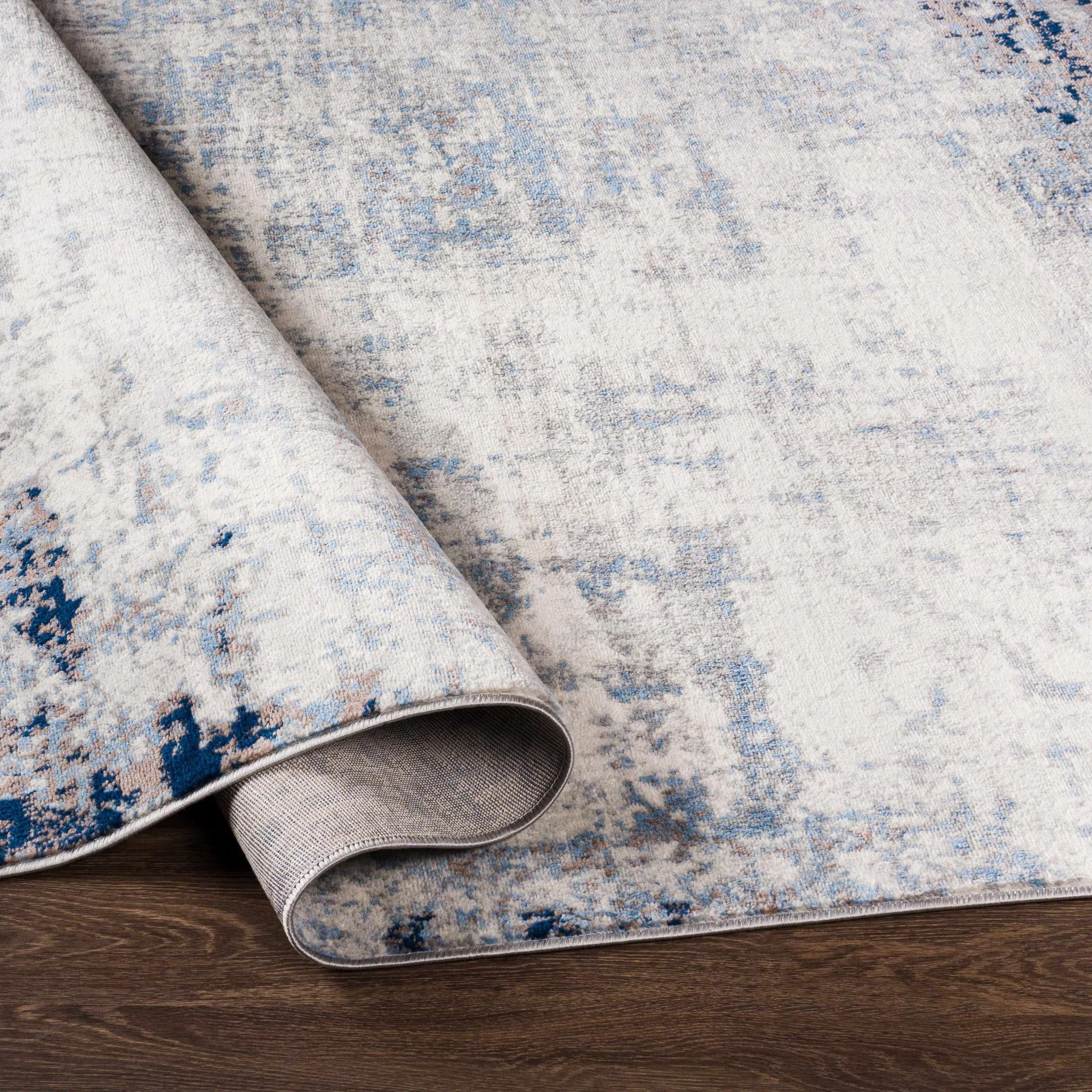 Modern Contemporary Abstract Ivory and Blue Medium pile Multi size Area Rug - Image 6