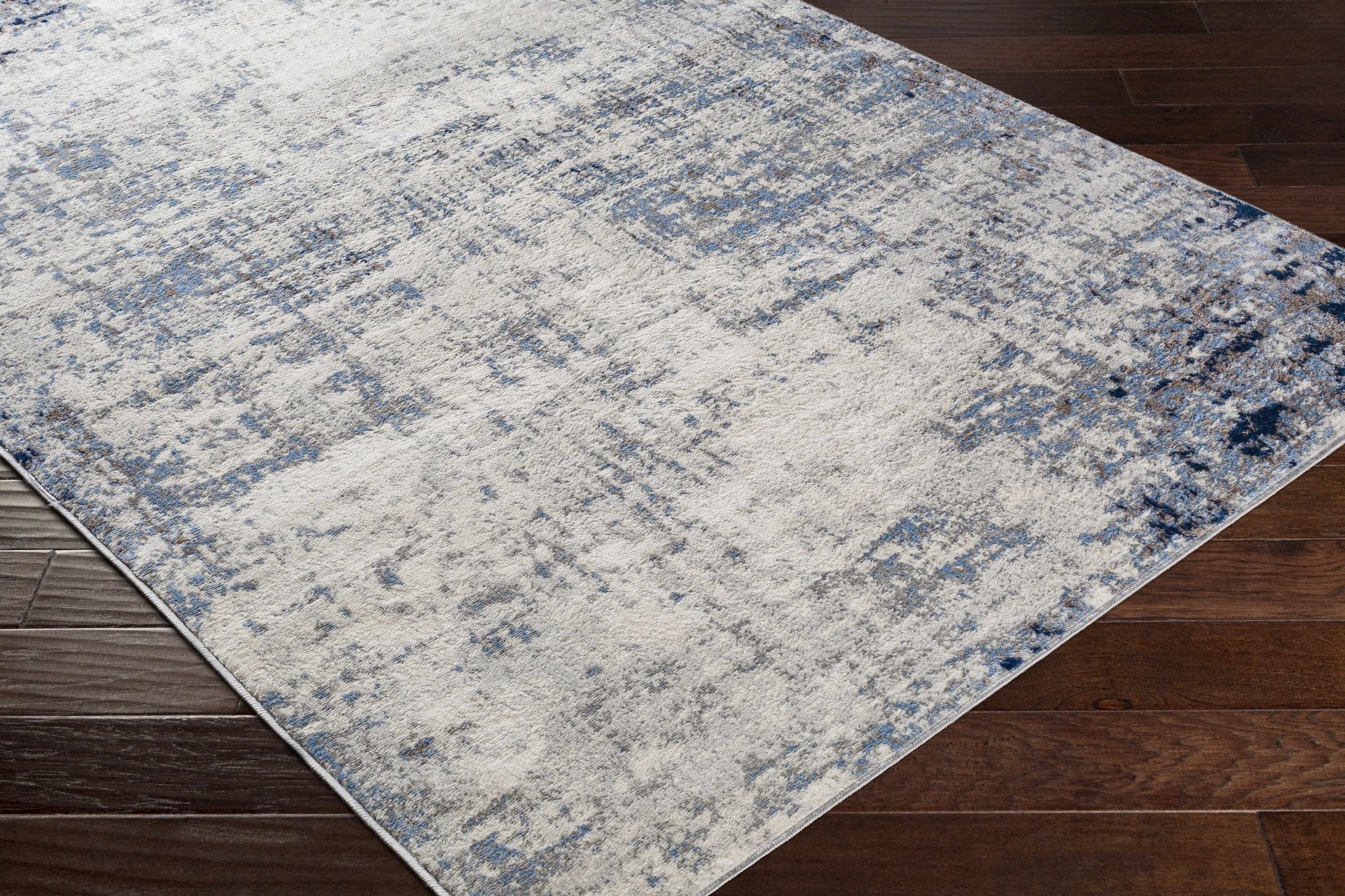 Modern Contemporary Abstract Ivory and Blue Medium pile Multi size Area Rug - Image 7