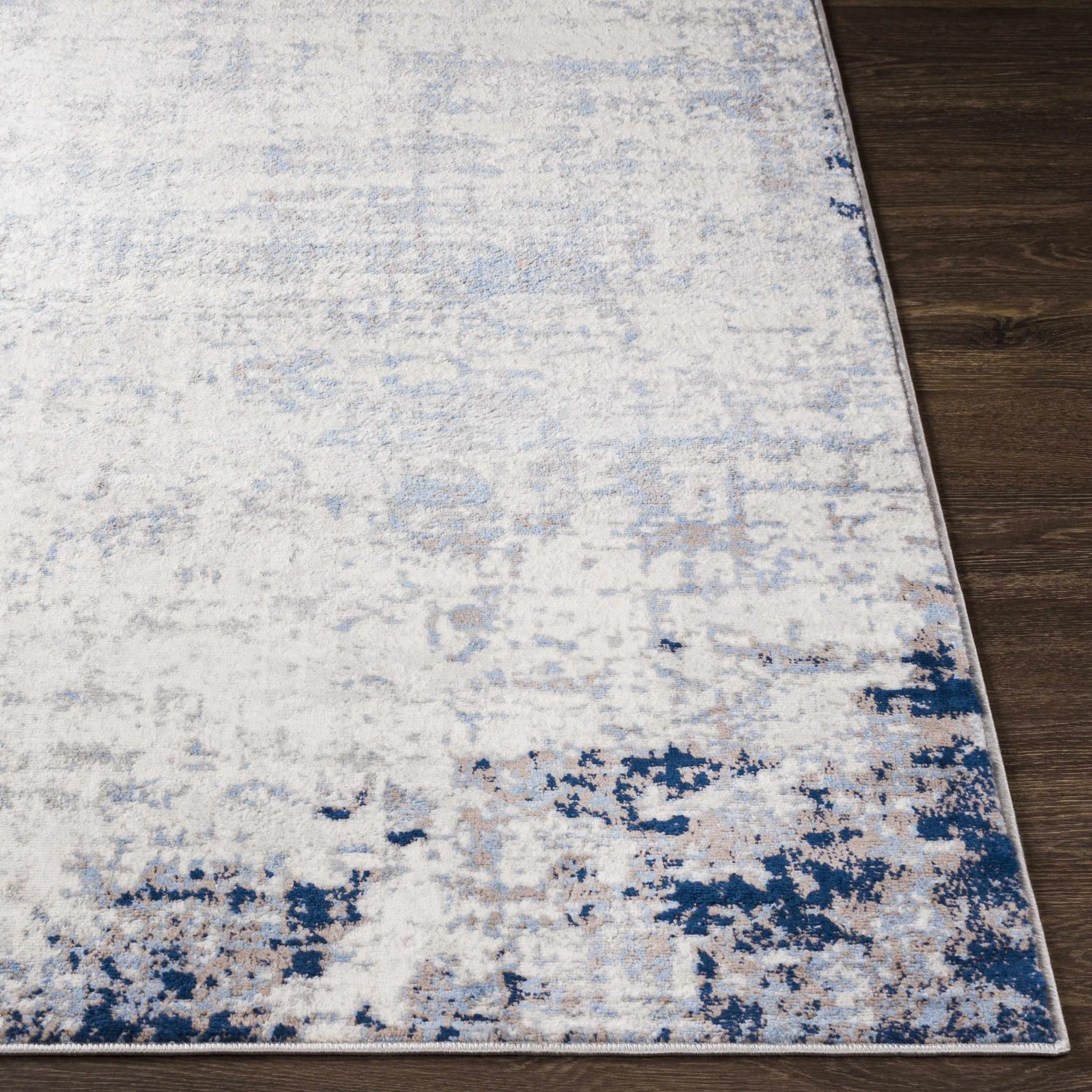 Modern Contemporary Abstract Ivory and Blue Medium pile Multi size Area Rug - Image 8