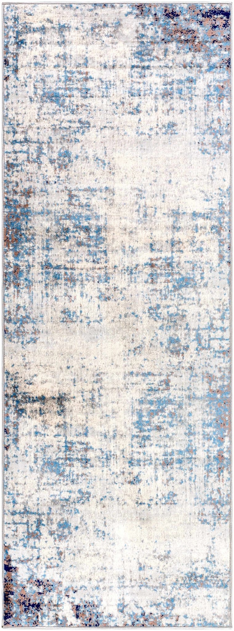 Modern Contemporary Abstract Ivory and Blue Medium pile Multi size Area Rug - Image 9