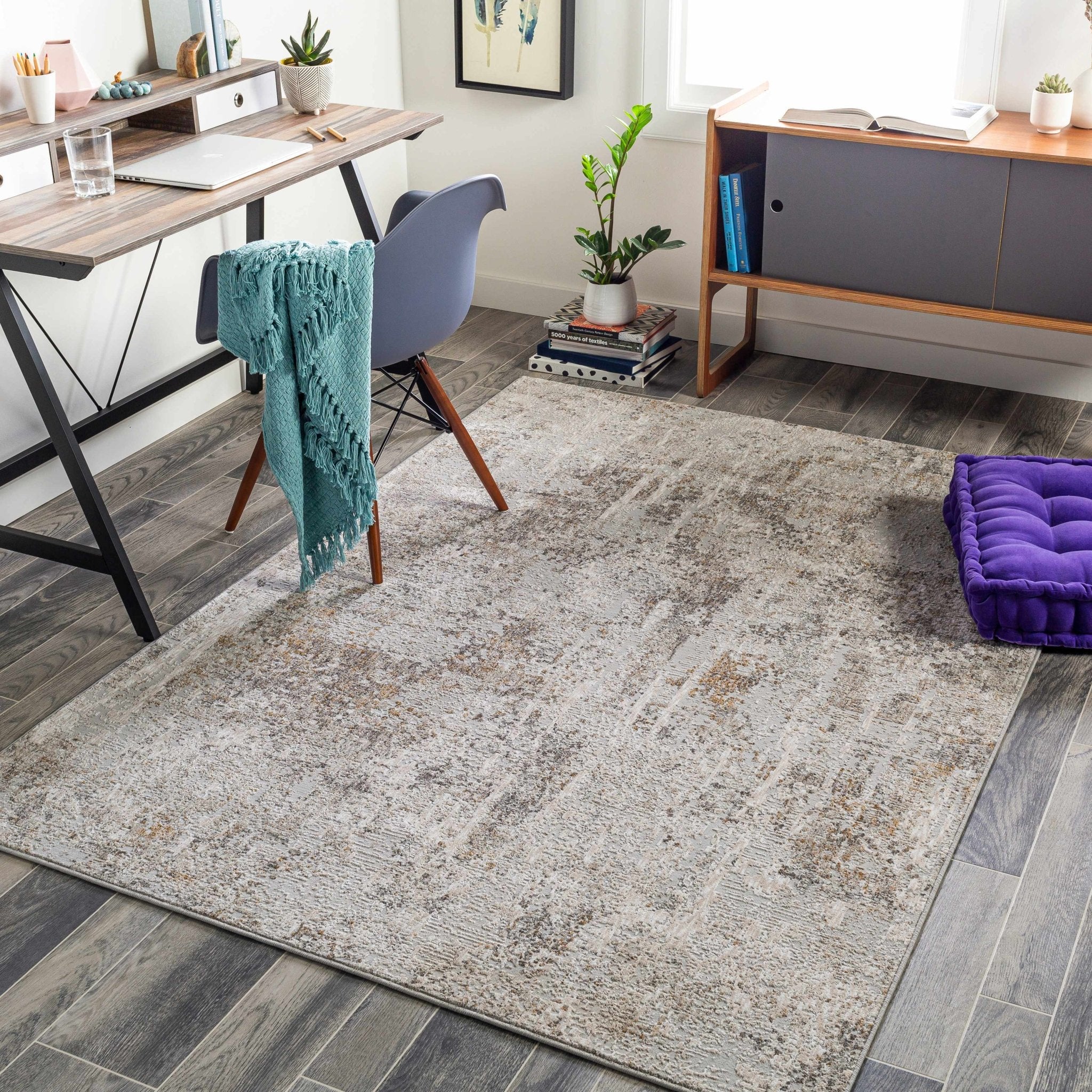 Contemporary Abstract Beige And Gray Area Rug - Image 3