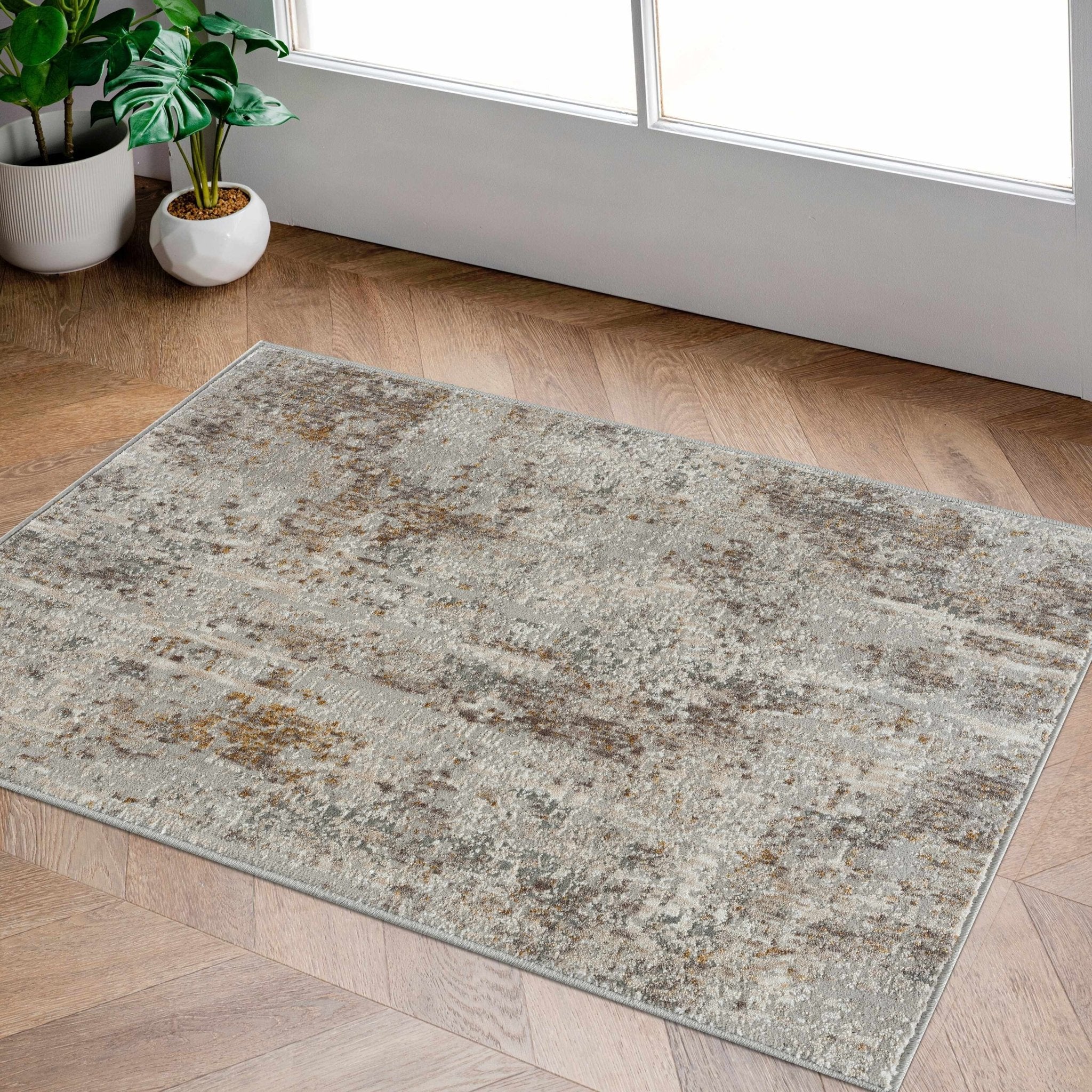 Contemporary Abstract Beige And Gray Area Rug - Image 5
