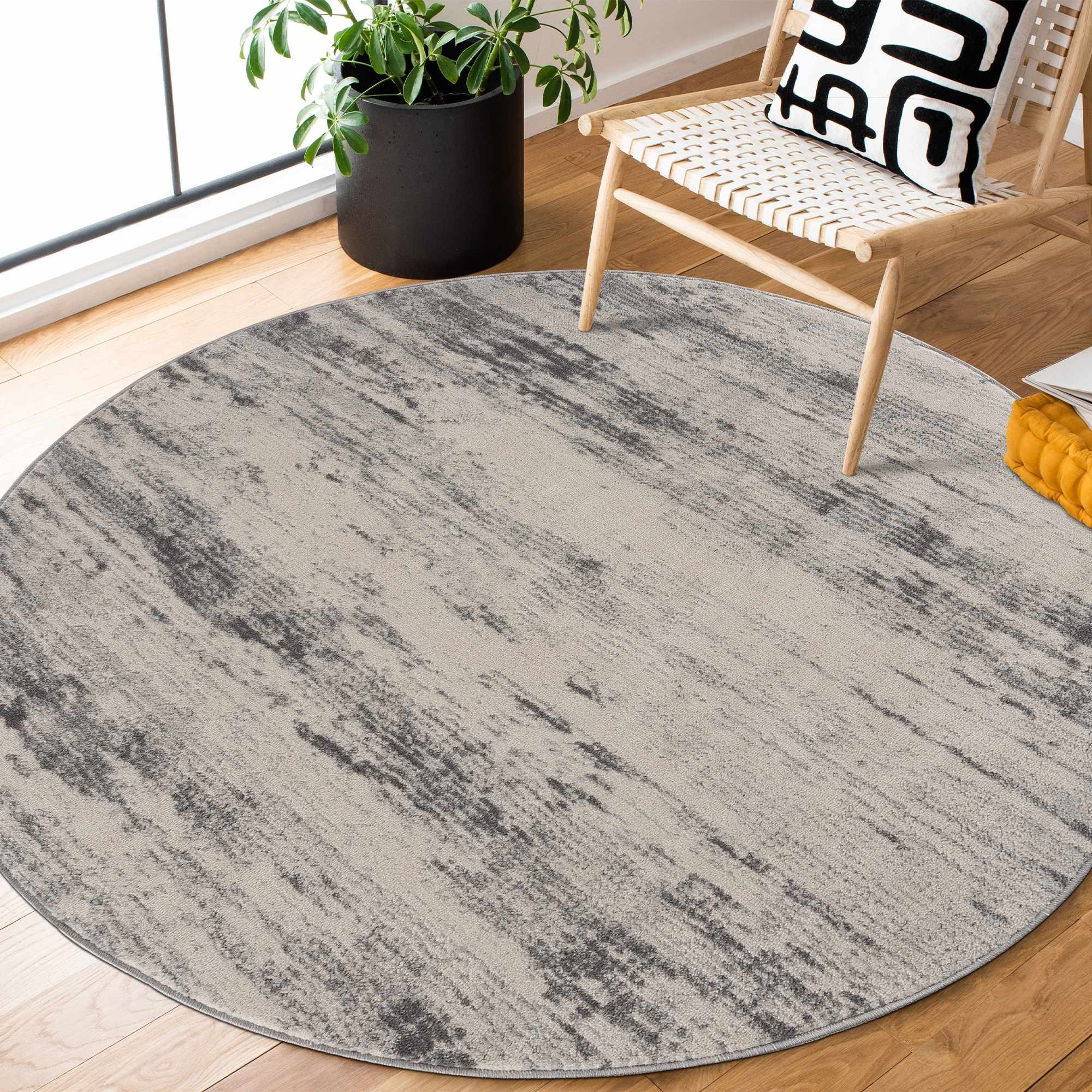 Contemporary Abstract Ivory and Gray Medium pile Multi size Area Rug - Image 3