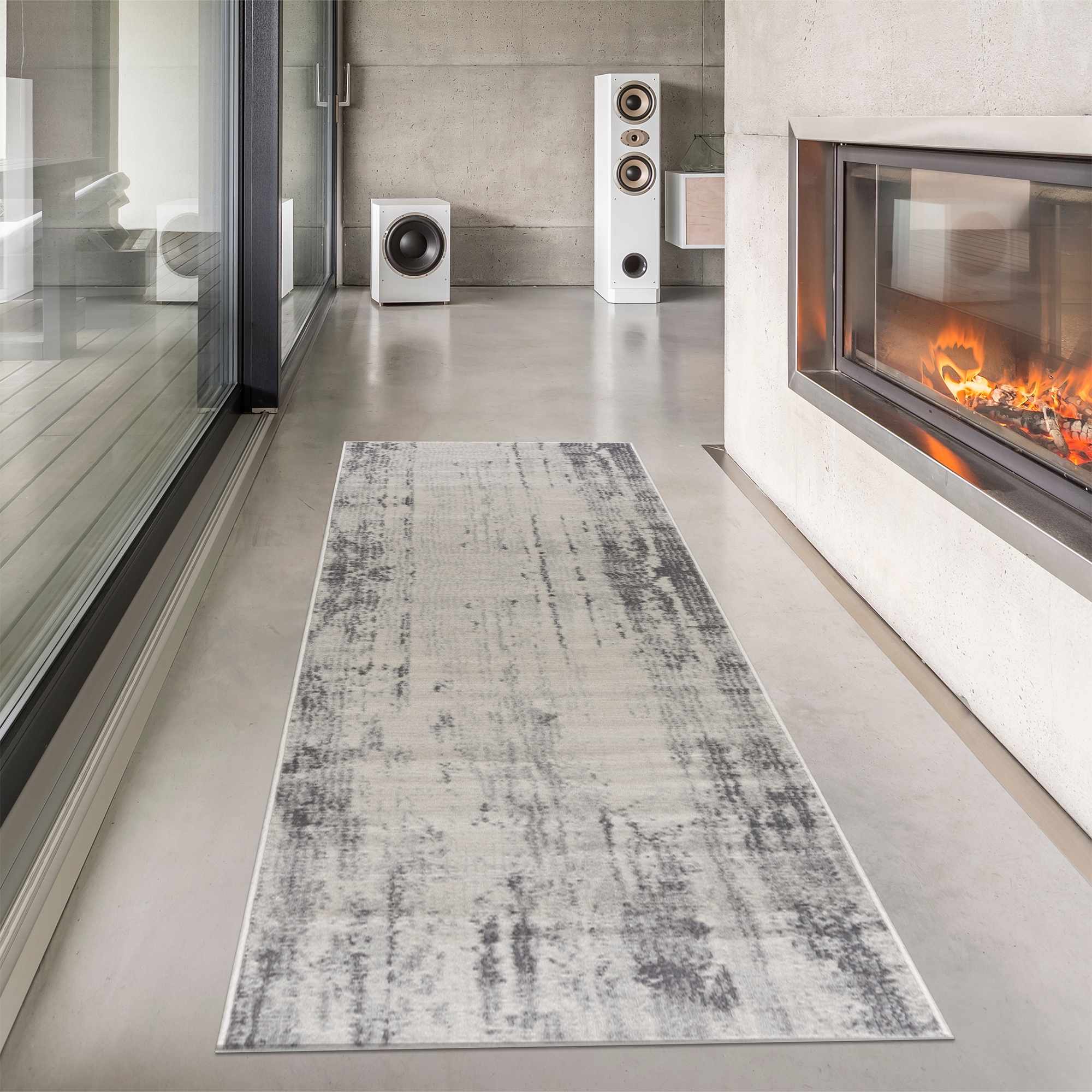 Contemporary Abstract Ivory and Gray Medium pile Multi size Area Rug - Image 4