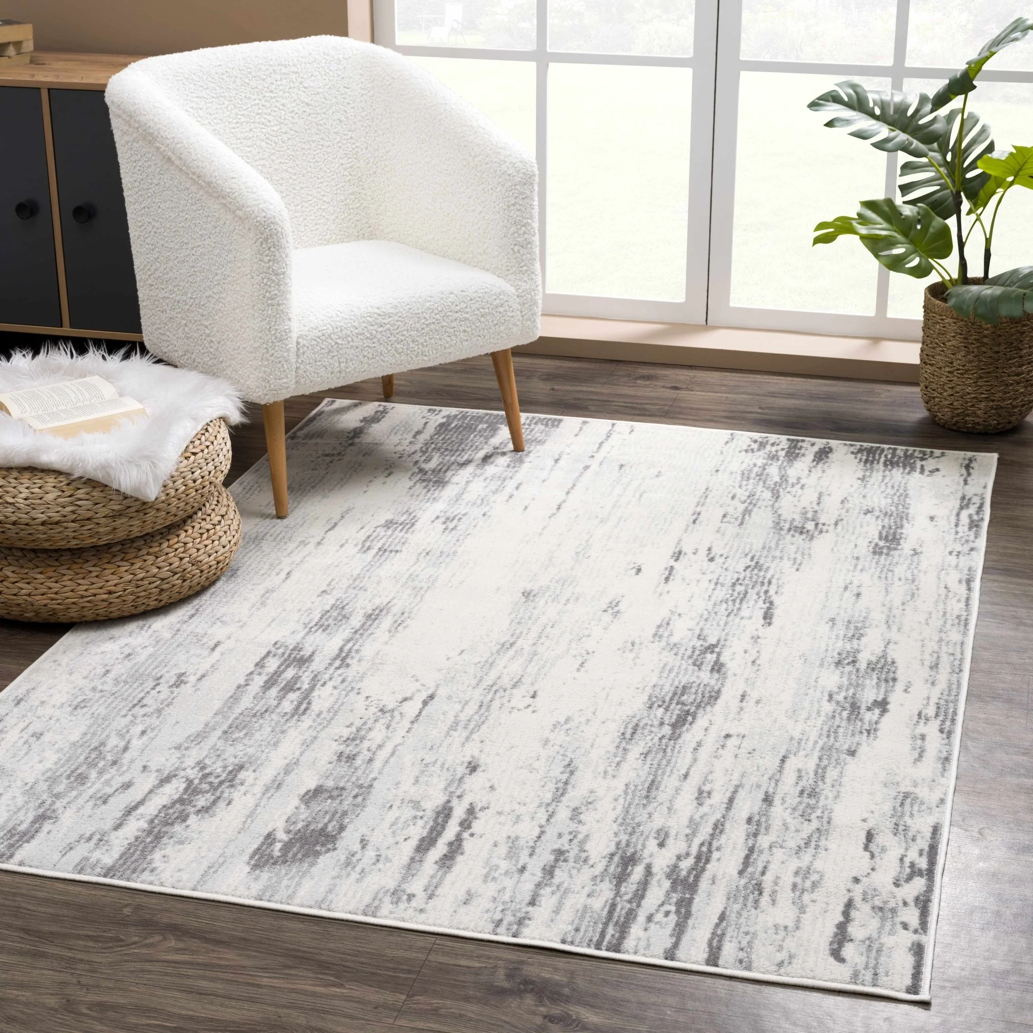 Contemporary Abstract Ivory and Gray Medium pile Multi size Area Rug - Image 9