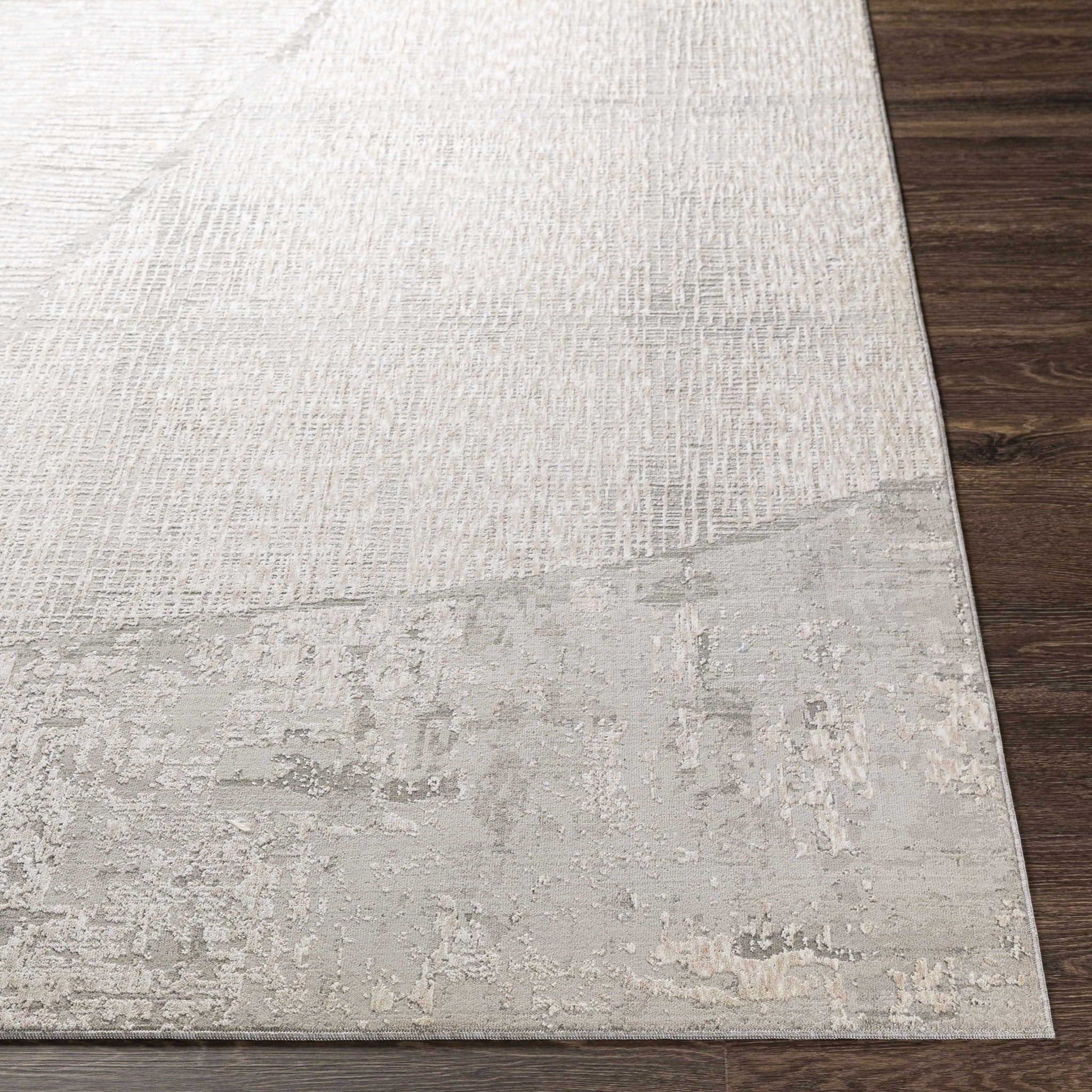 Contemporary Abstract Ivory And Gray Rug - Image 5