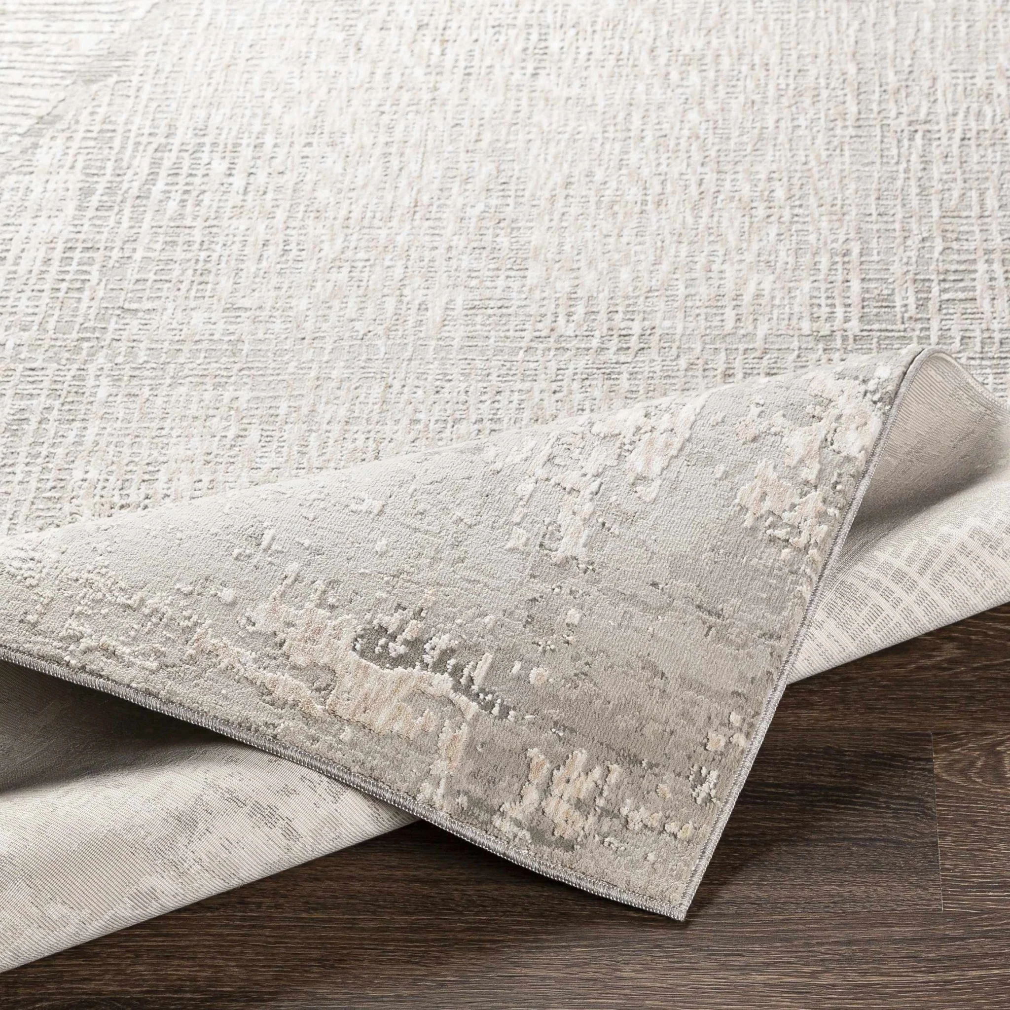Contemporary Abstract Ivory And Gray Rug - Image 6