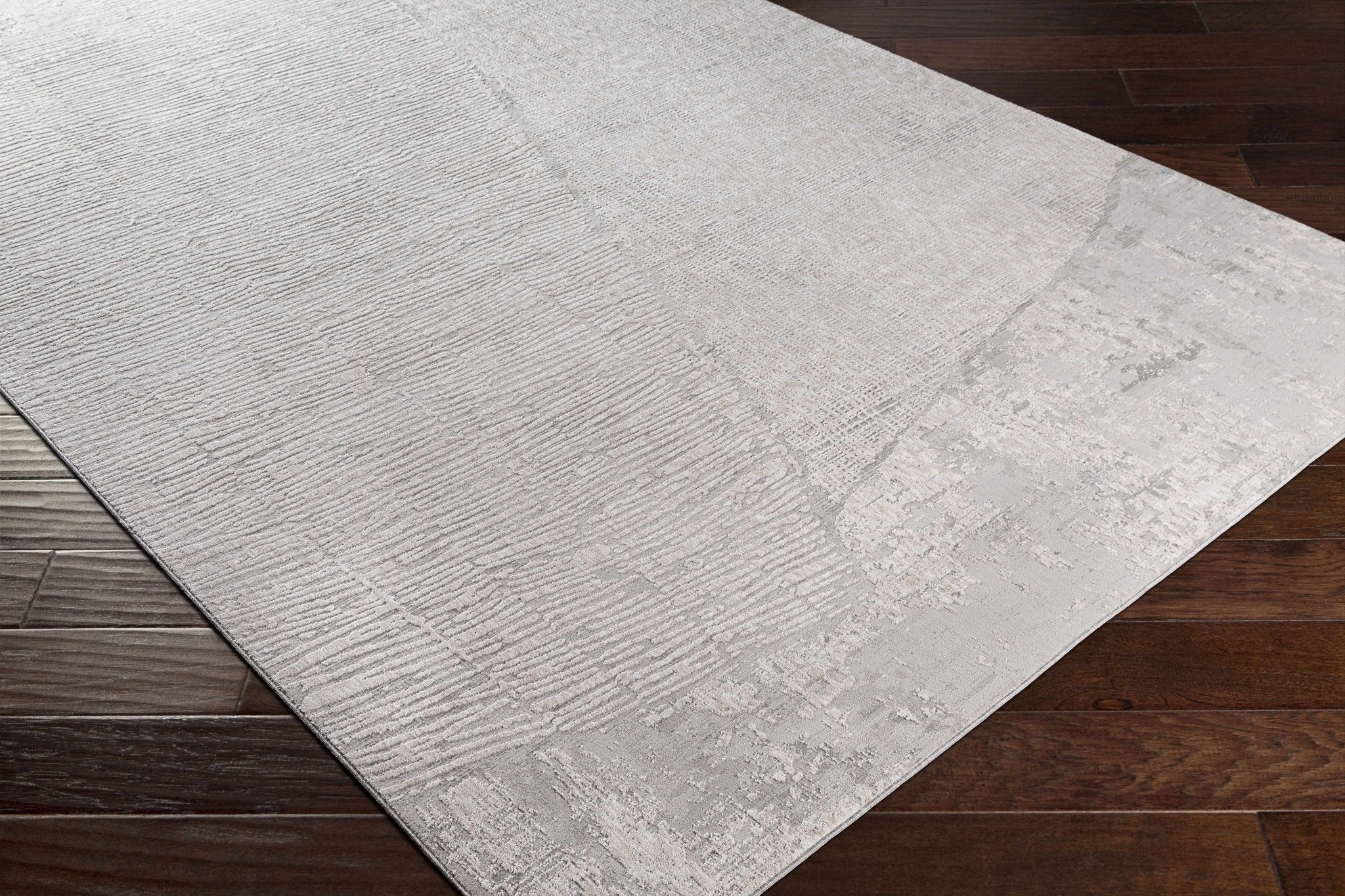 Contemporary Abstract Ivory And Gray Rug - Image 8