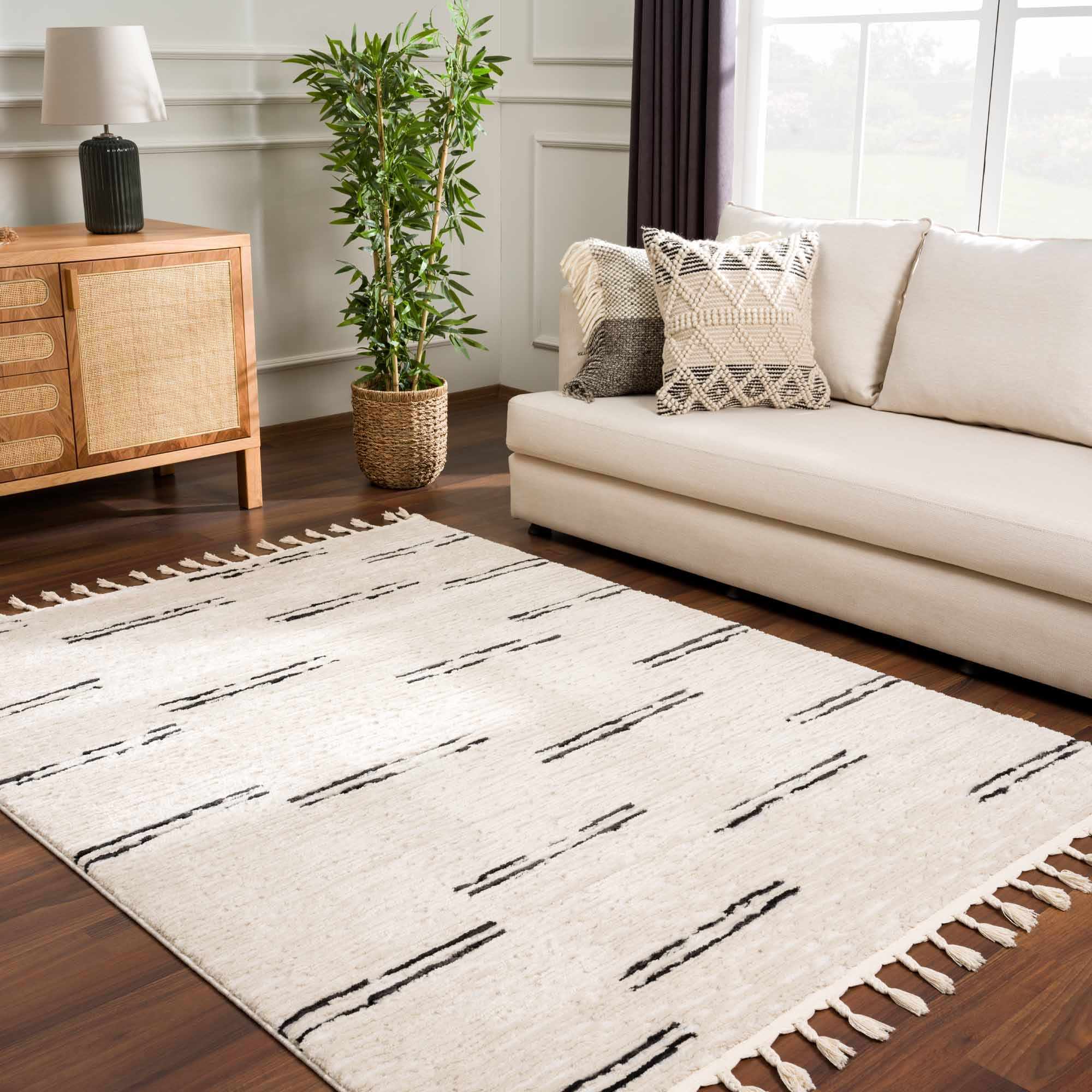 Modern Contemporary Beige and Black High-Low Pile Area Rug - Image 15