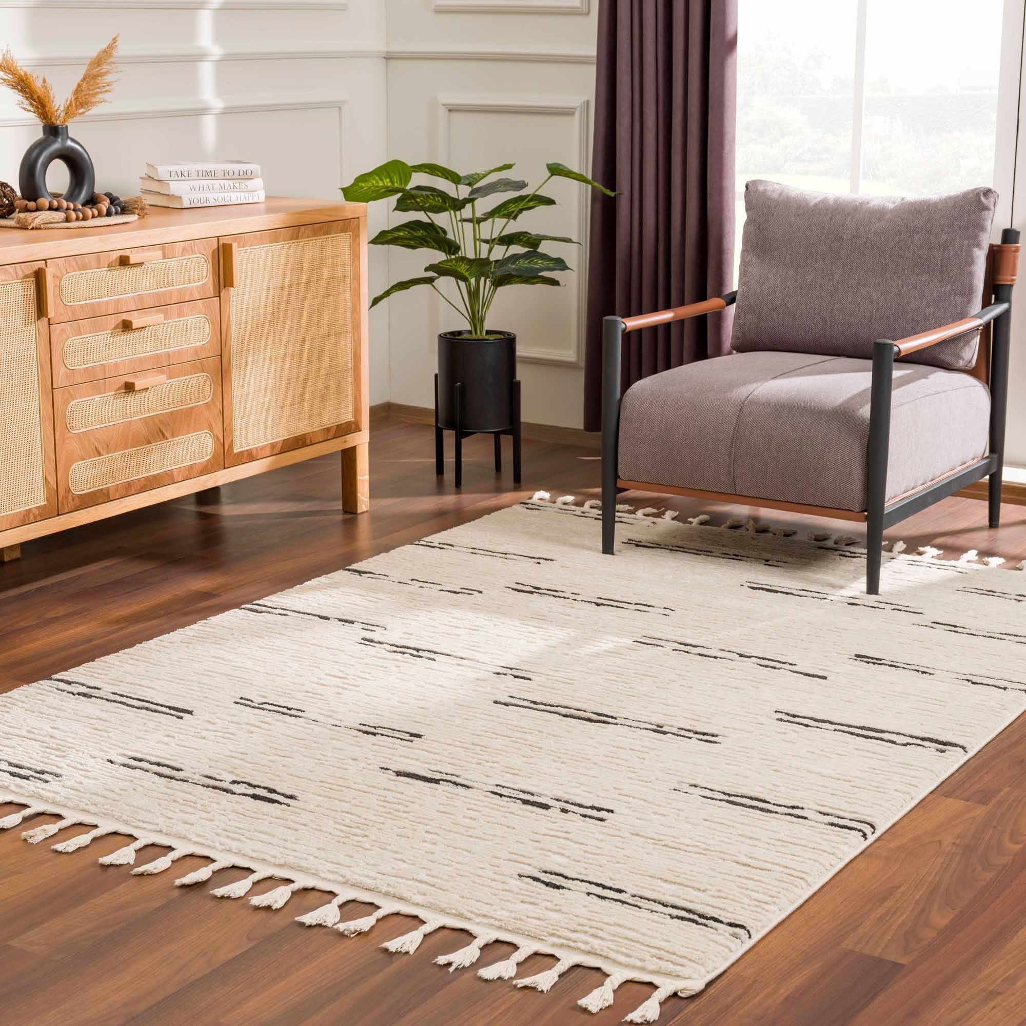 Modern Contemporary Beige and Black High-Low Pile Area Rug - Image 16