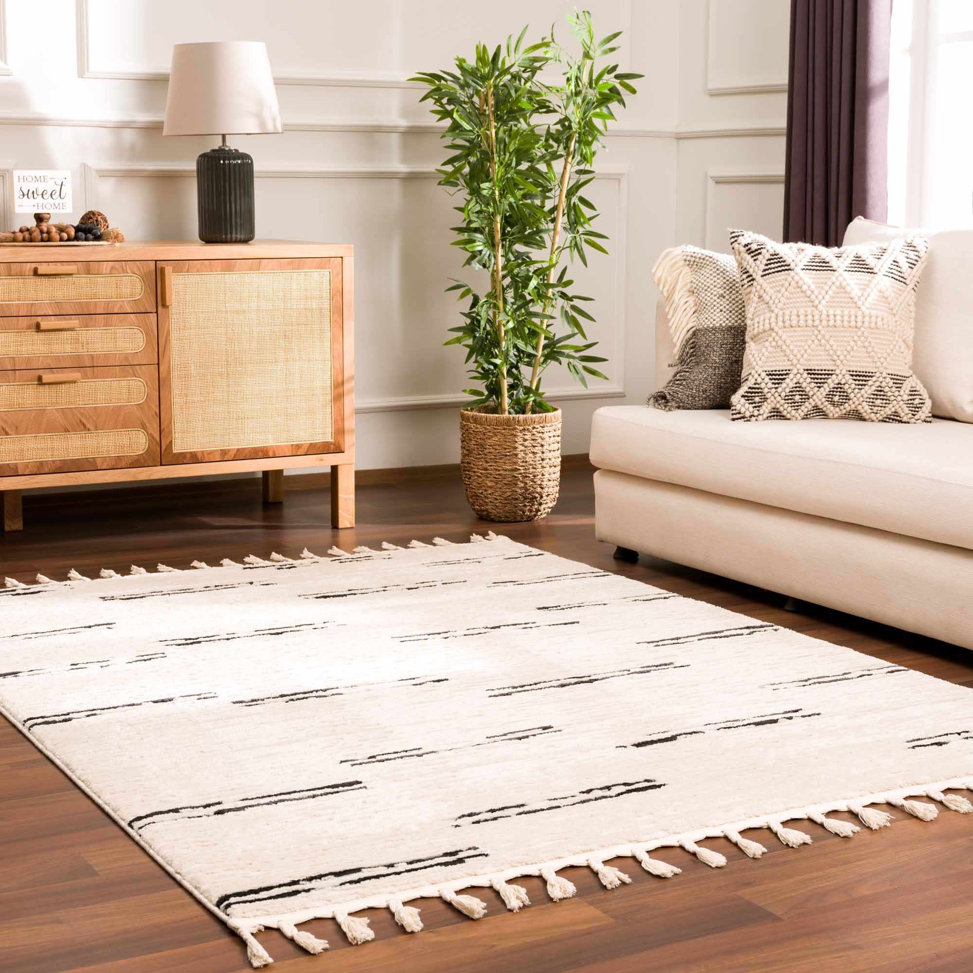 Modern Contemporary Beige and Black High-Low Pile Area Rug - Image 3