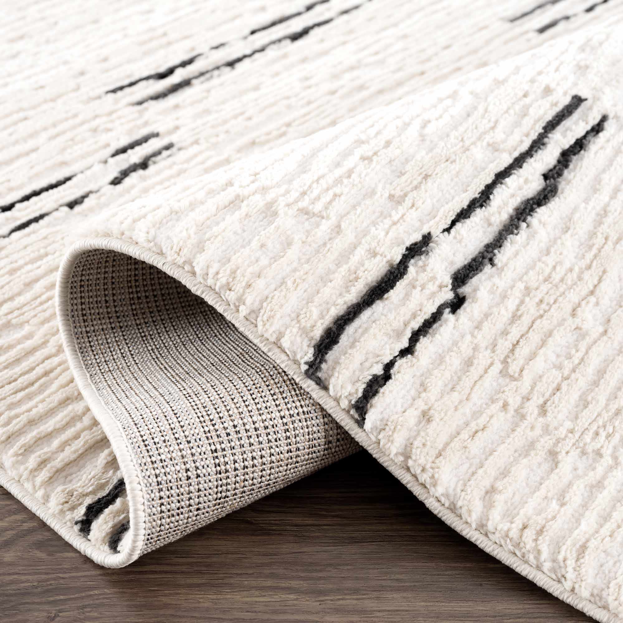 Modern Contemporary Beige and Black High-Low Pile Area Rug - Image 9