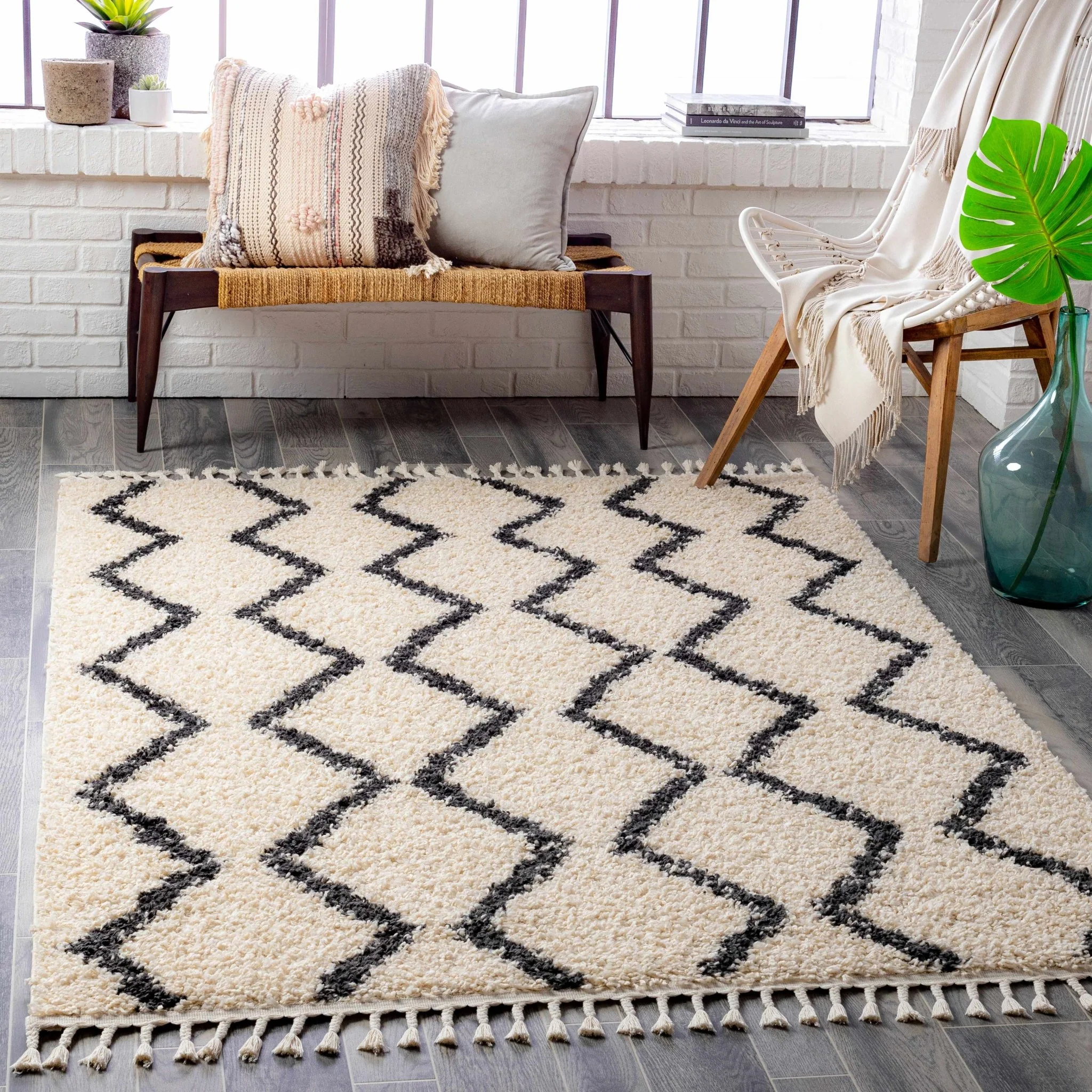 Modern Contemporary Beige and Charcoal Plush Pile Multi size Area Rug - Image 2