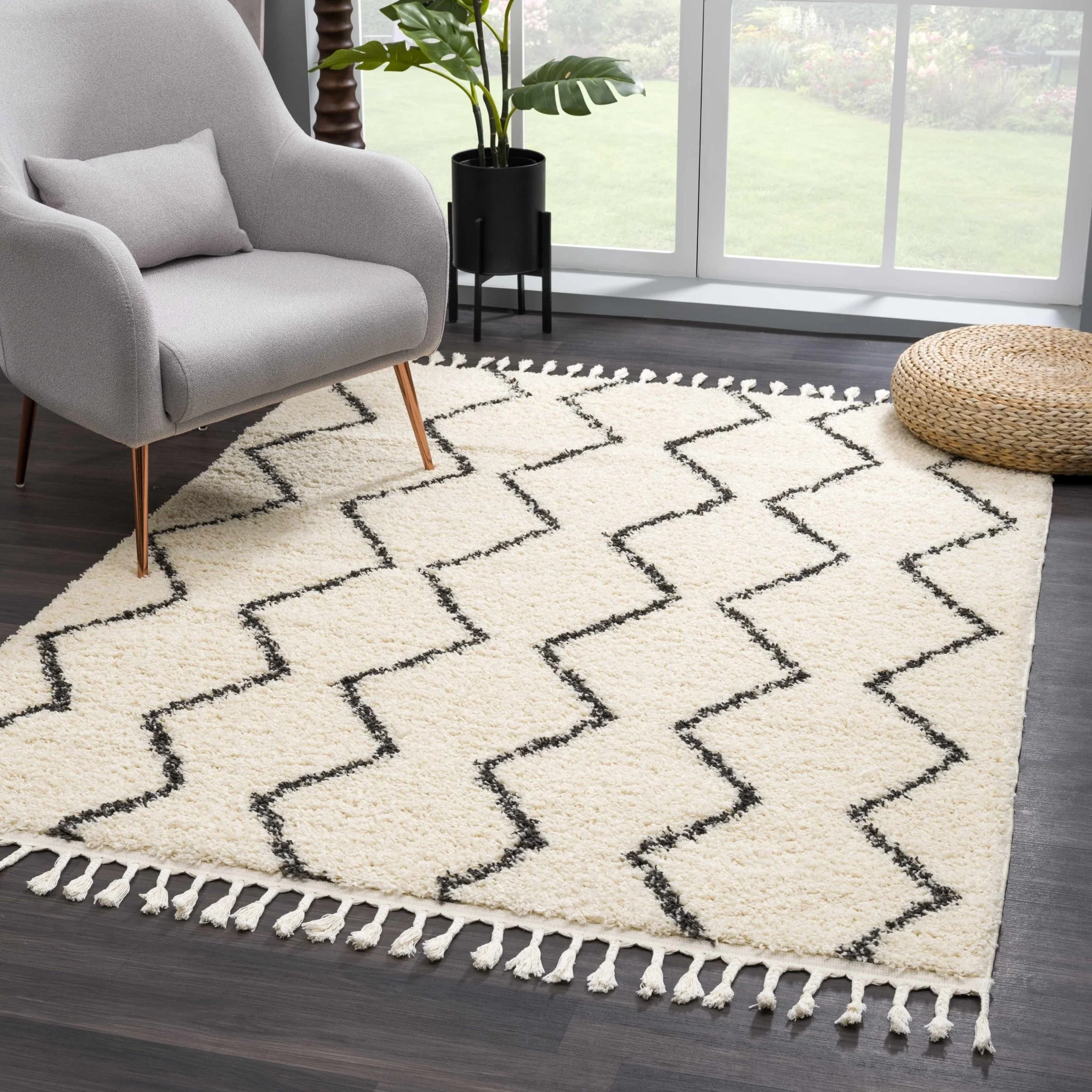 Modern Contemporary Beige and Charcoal Plush Pile Multi size Area Rug - Image 4