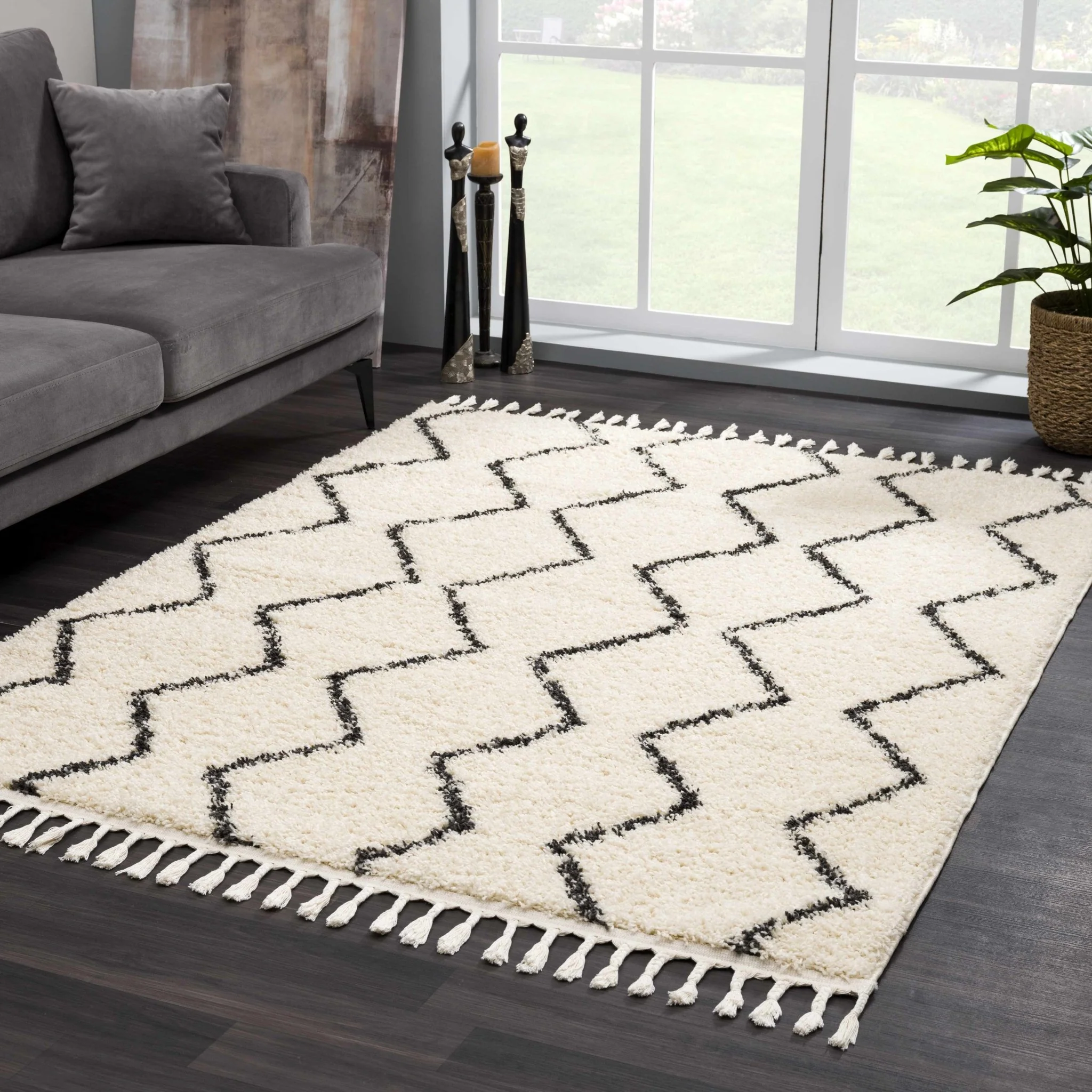 Modern Contemporary Beige and Charcoal Plush Pile Multi size Area Rug - Image 7