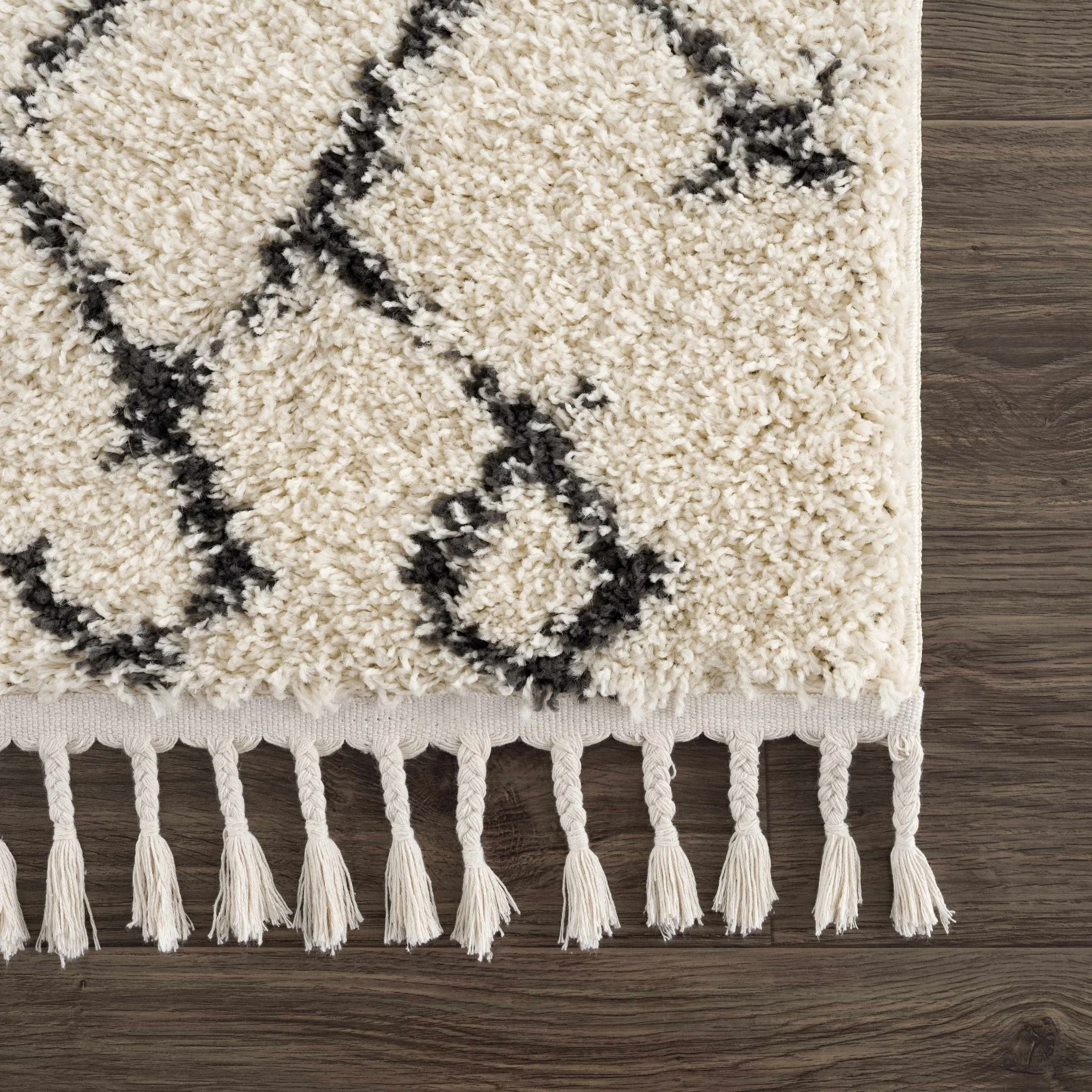 Modern Contemporary Beige and Charcoal Tribal Trellis Plush Pile Area Rug - Image 15