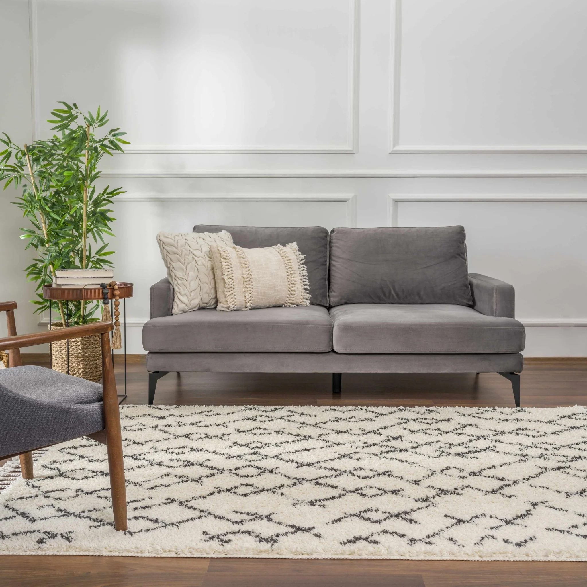 Modern Contemporary Beige and Charcoal Tribal Trellis Plush Pile Area Rug - Image 20