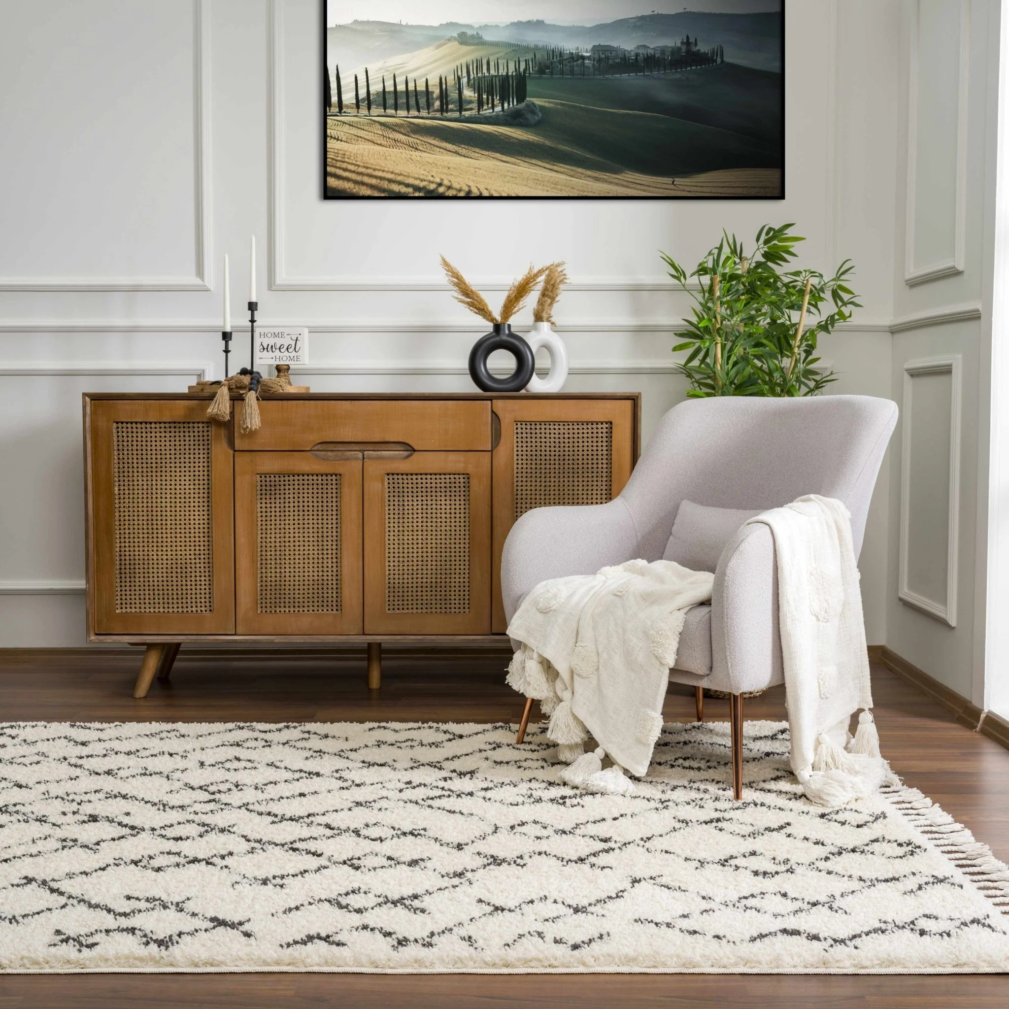 Modern Contemporary Beige and Charcoal Tribal Trellis Plush Pile Area Rug - Image 21