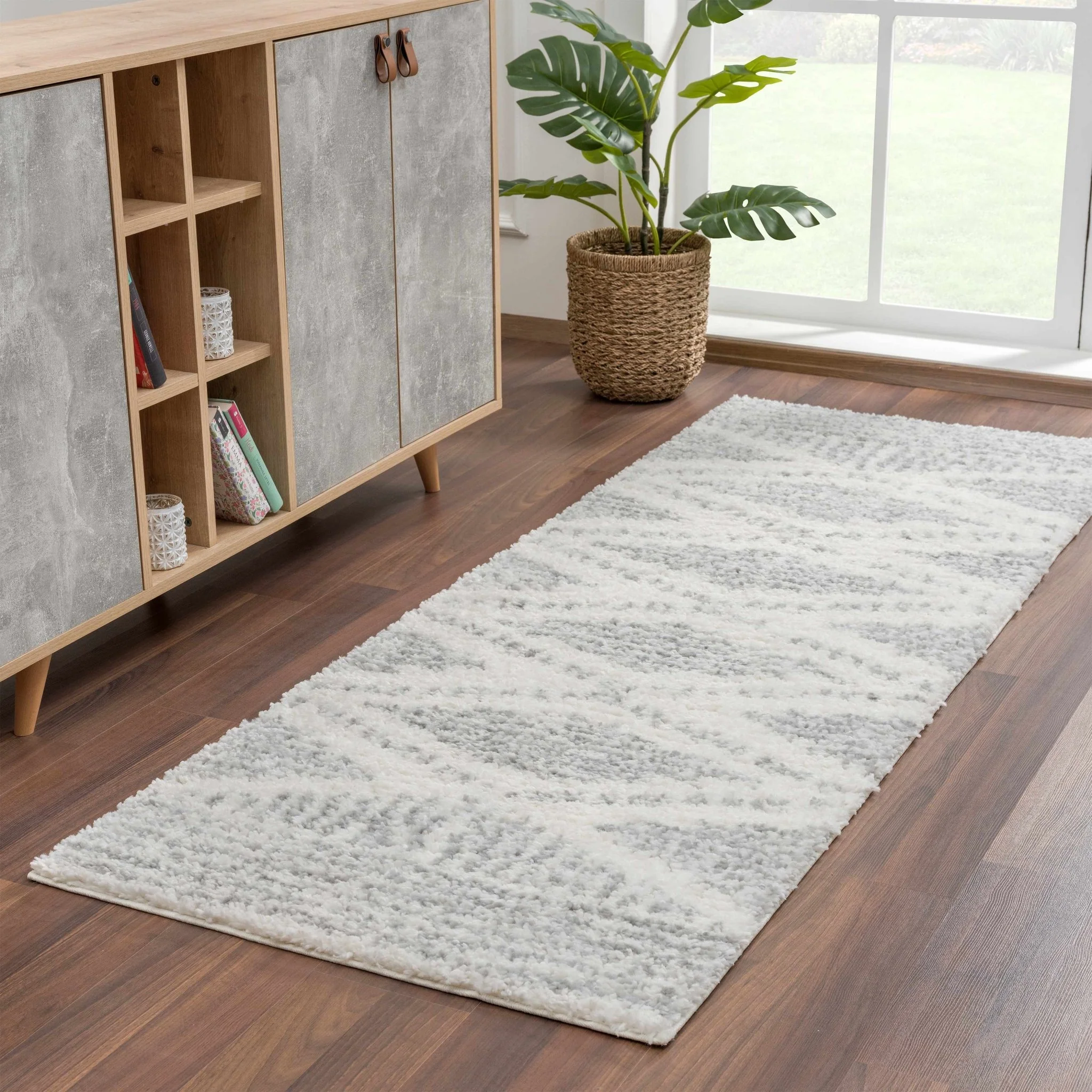 Modern Contemporary Beige and Gray Geometric Design Plush pile Area Rug - Image 3