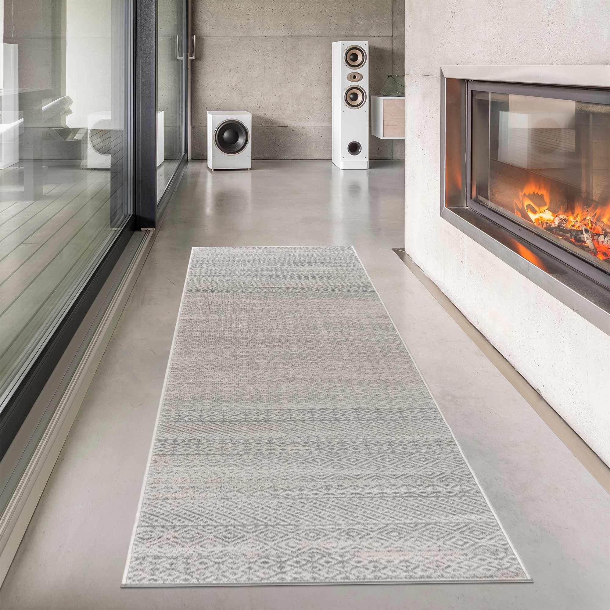 Contemporary Beige and Gray Tribal Trellis Medium pile Area Rug - Image 3