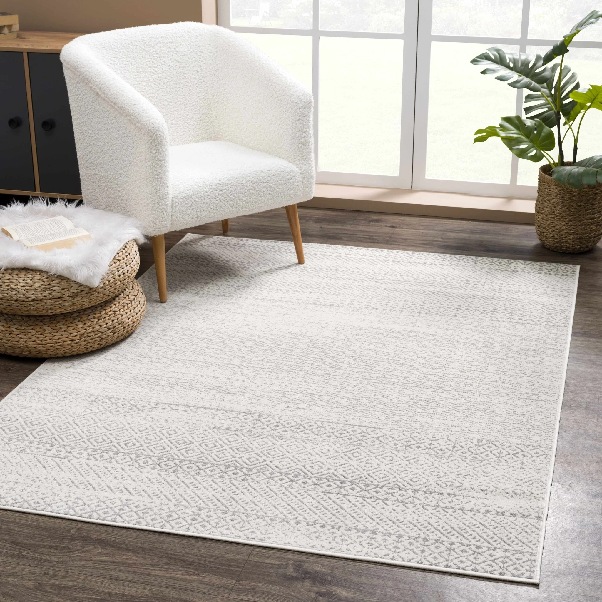 Contemporary Beige and Gray Tribal Trellis Medium pile Area Rug - Image 9