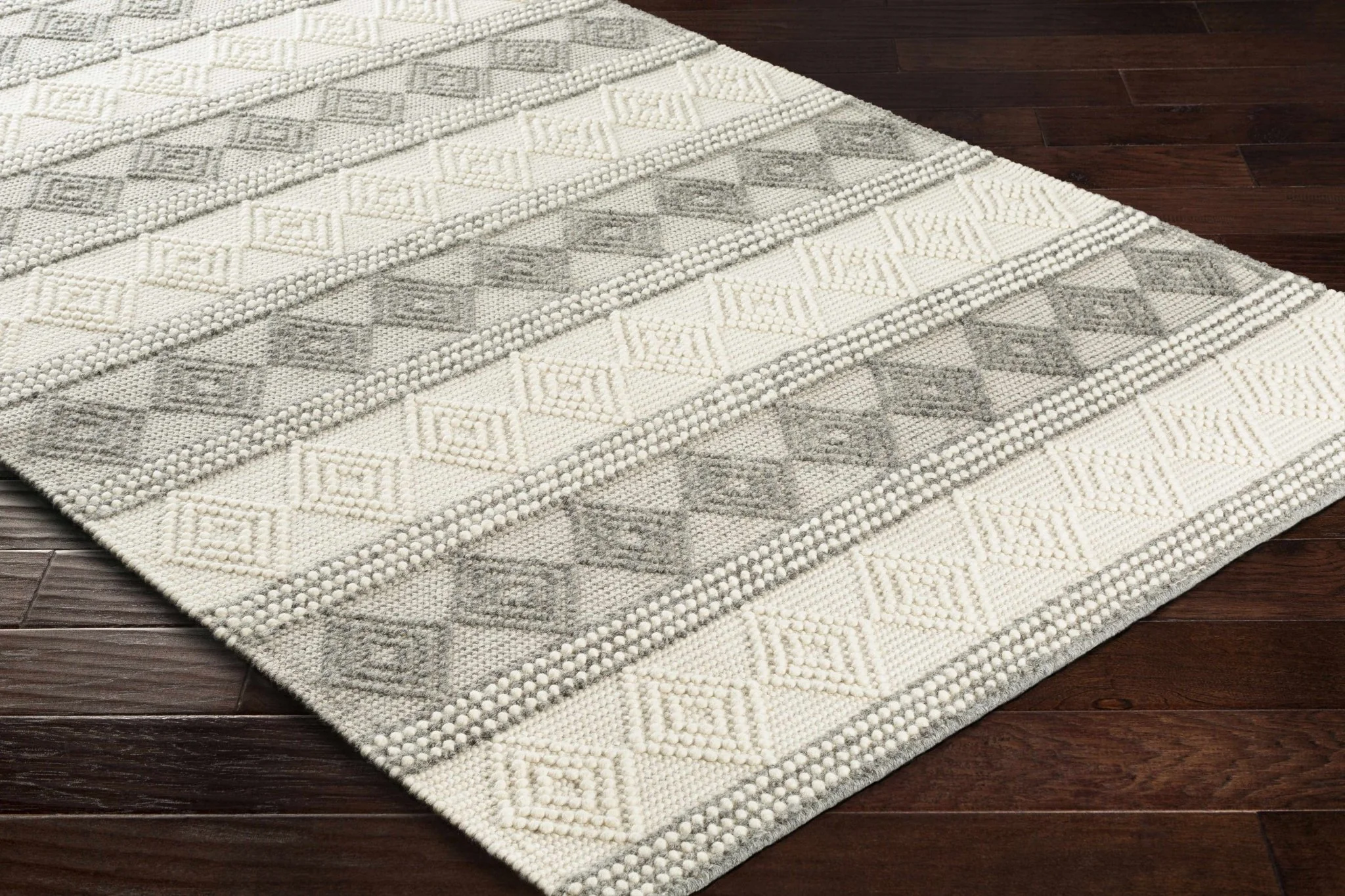 Hand Woven Contemporary Beige and Gray Bohemian Style Carved Design Wool Area Rug - Image 10