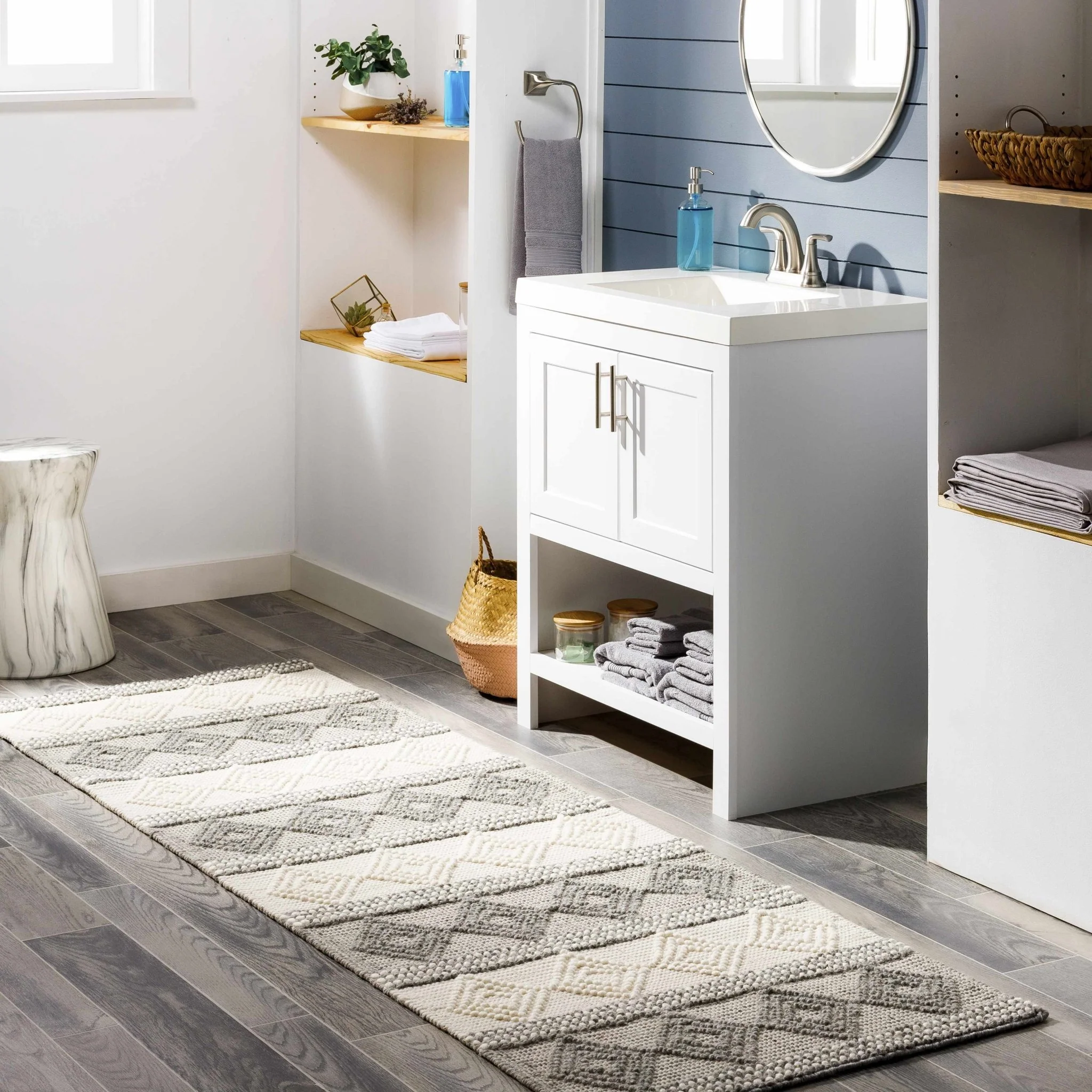 Hand Woven Contemporary Beige and Gray Bohemian Style Carved Design Wool Area Rug - Image 3