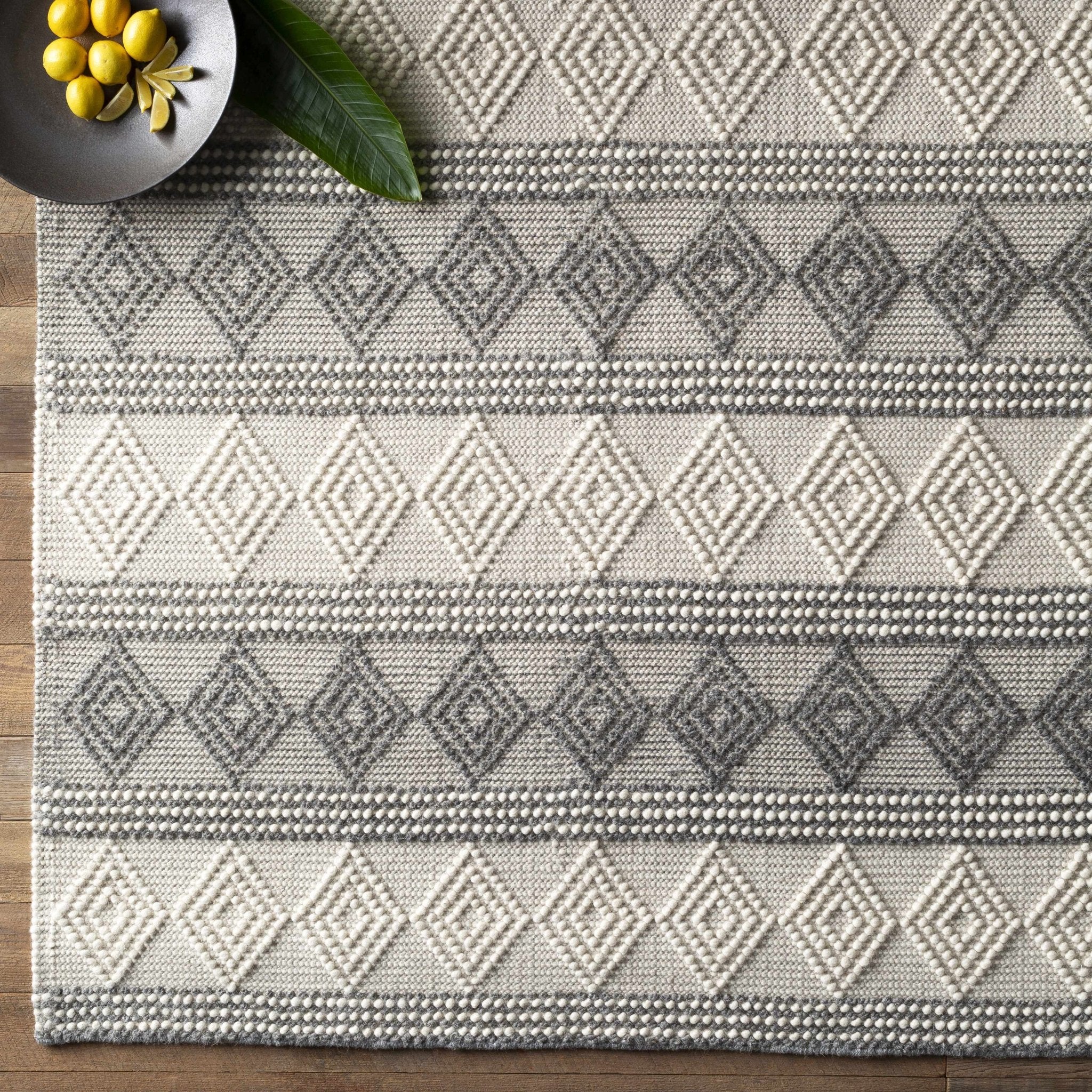 Hand Woven Contemporary Beige and Gray Bohemian Style Carved Design Wool Area Rug - Image 4