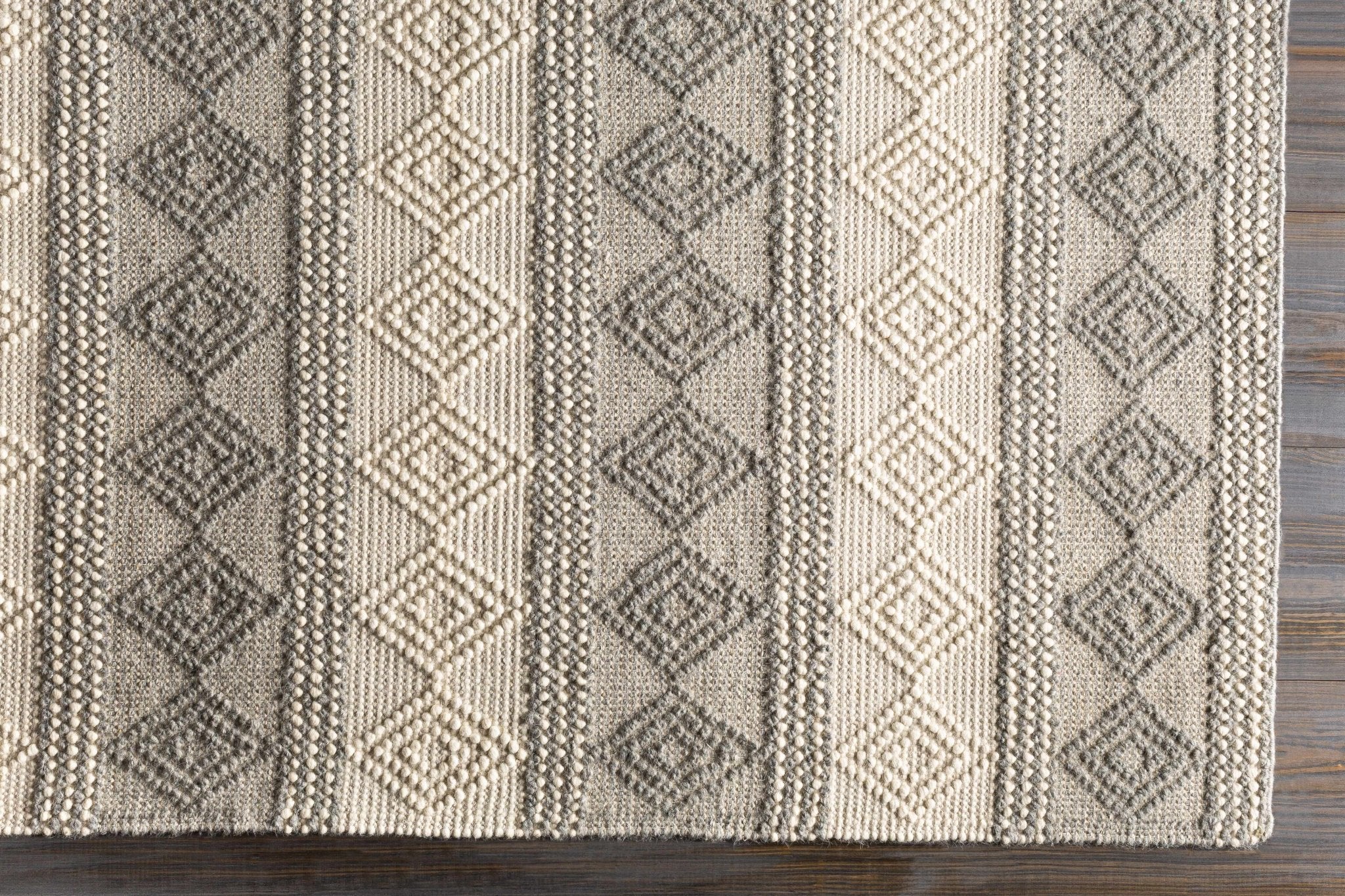 Hand Woven Contemporary Beige and Gray Bohemian Style Carved Design Wool Area Rug - Image 6