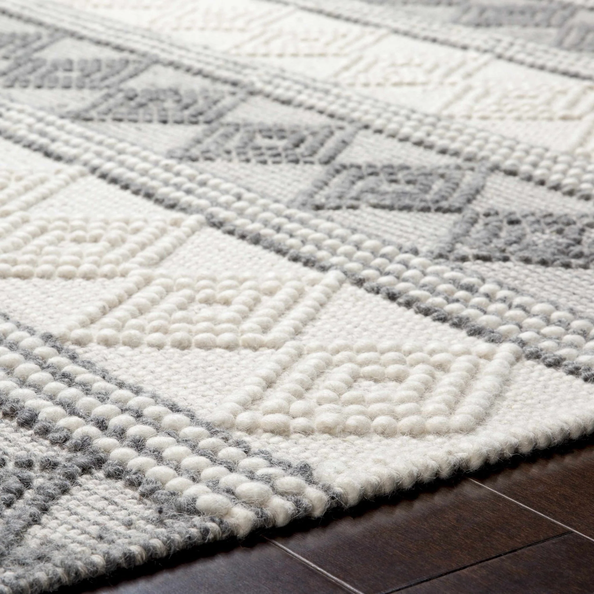Hand Woven Contemporary Beige and Gray Bohemian Style Carved Design Wool Area Rug - Image 8