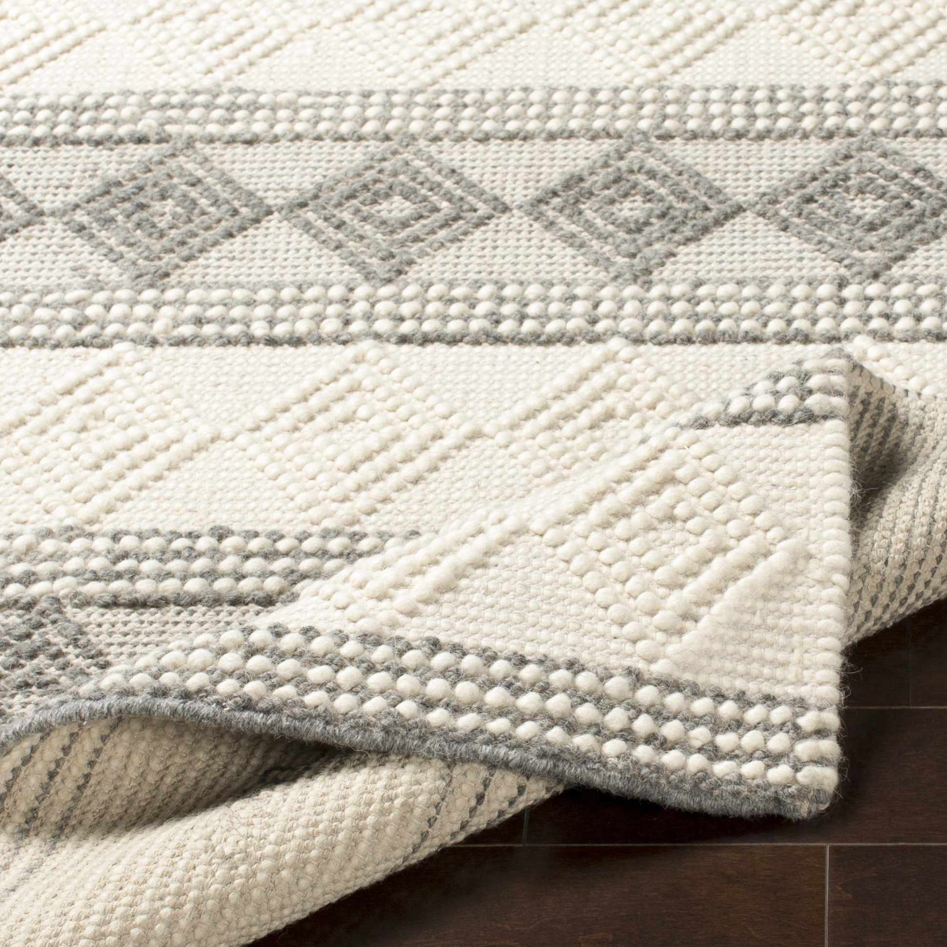 Hand Woven Contemporary Beige and Gray Bohemian Style Carved Design Wool Area Rug - Image 9