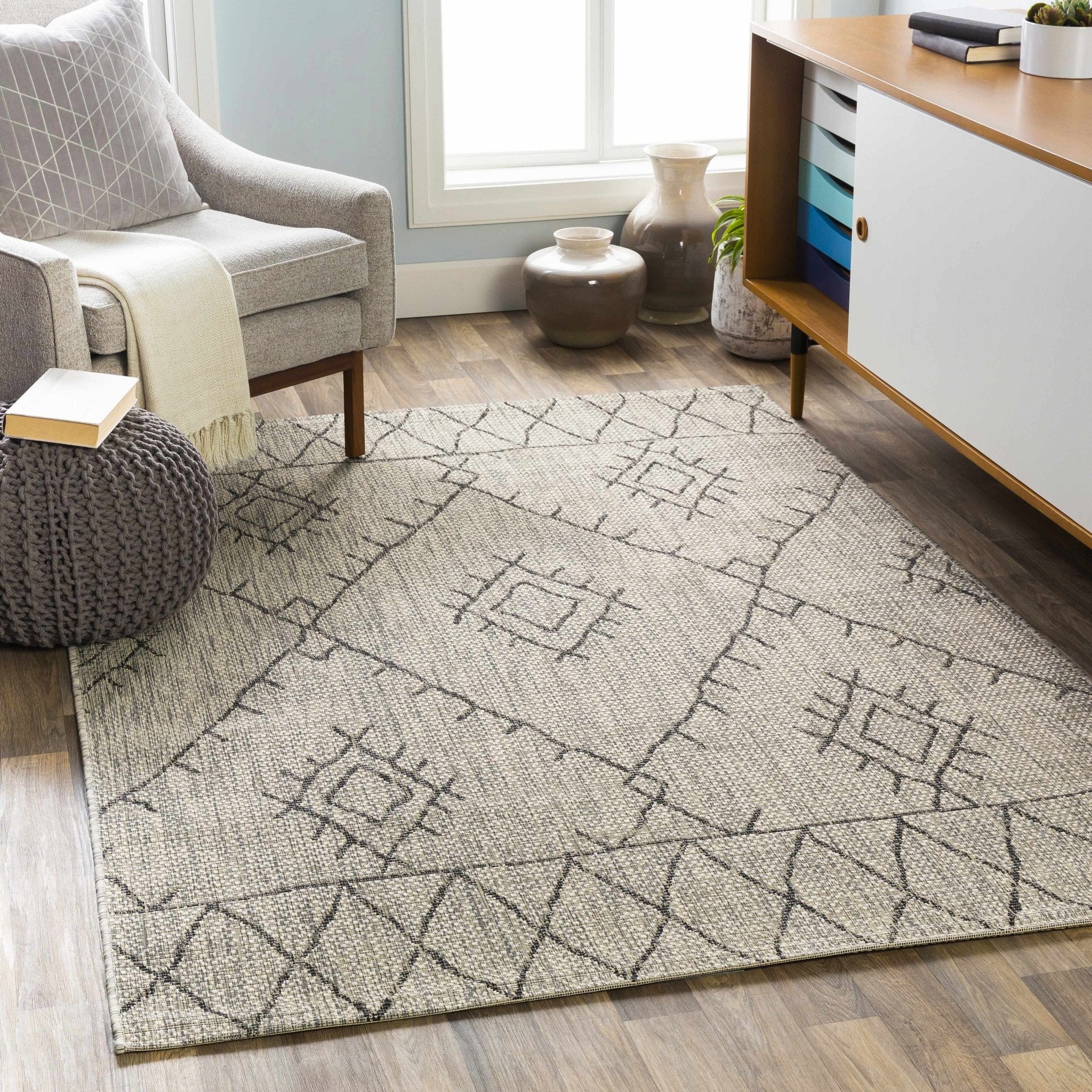 Contemporary Beige, Black and Charcoal Multi Size Outdoor Area Rug - Image 5