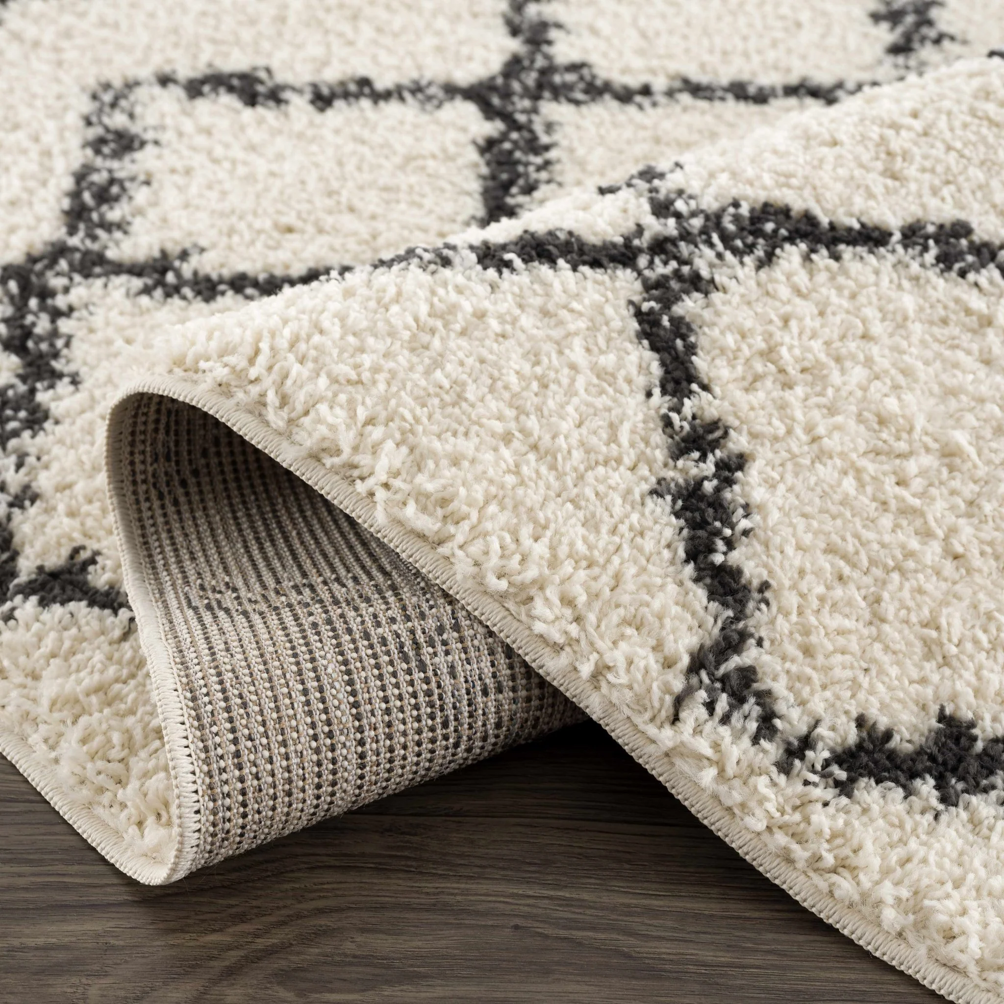 Modern Contemporary Beige and Charcoal Tribal Trellis Plush Pile Area Rug - Image 12
