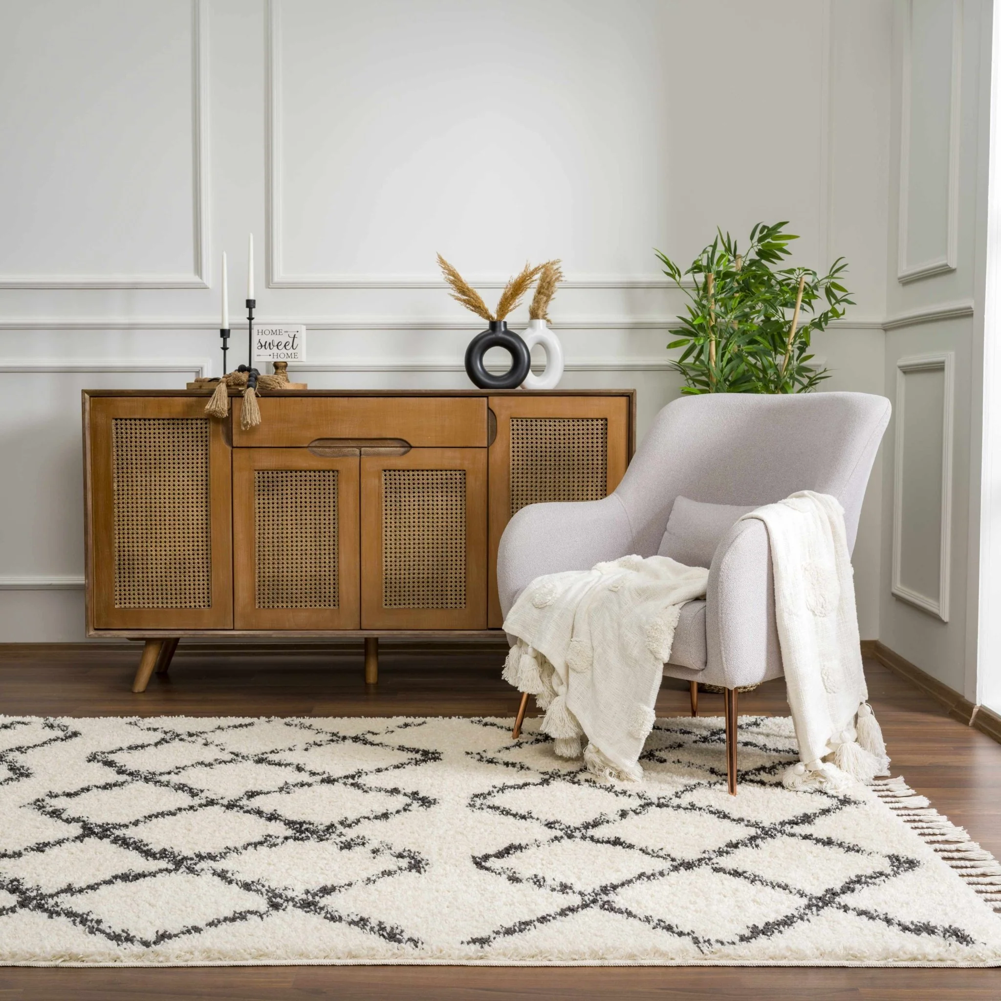 Modern Contemporary Beige and Charcoal Tribal Trellis Plush Pile Area Rug - Image 21