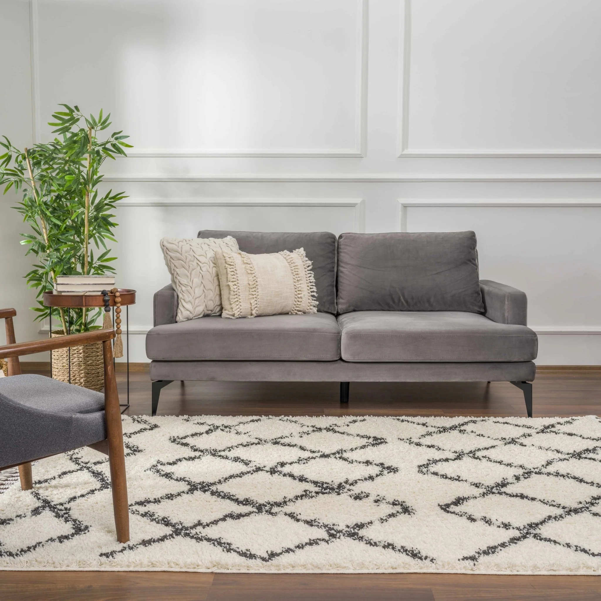 Modern Contemporary Beige and Charcoal Tribal Trellis Plush Pile Area Rug - Image 23